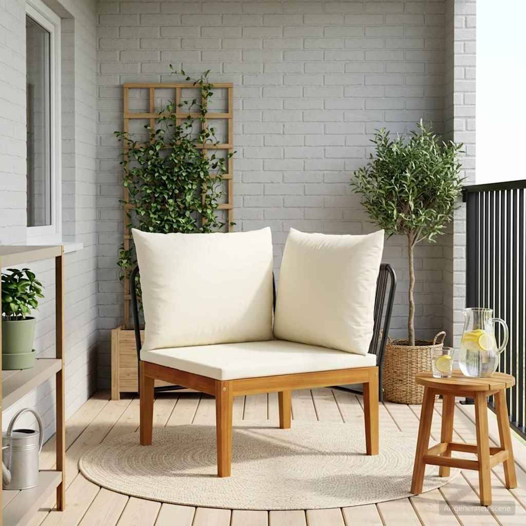 vidaXL Garten-Ecksofa mit Kissen Massives Akazienholz & Seil Natur