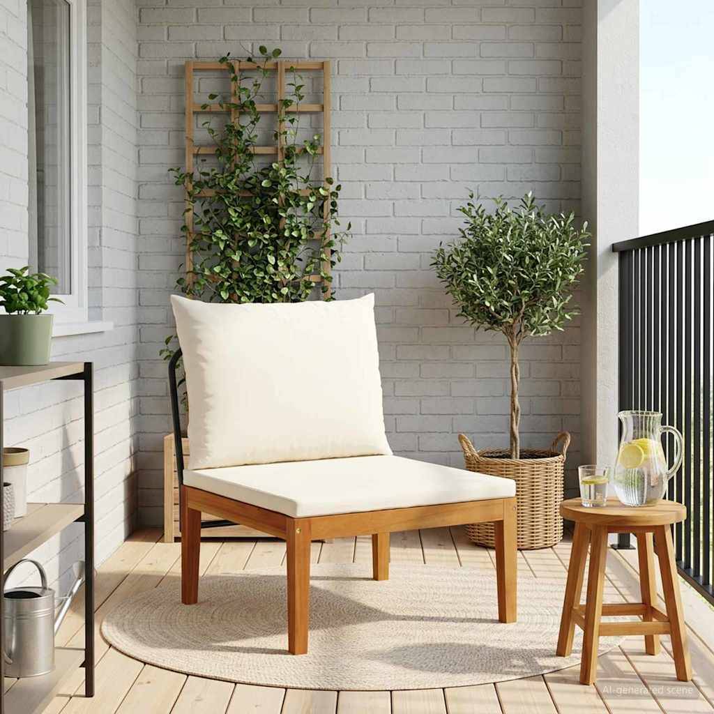 vidaXL Gartenmittelsitz mit Kissen Massives Akazienholz & Seil Natur