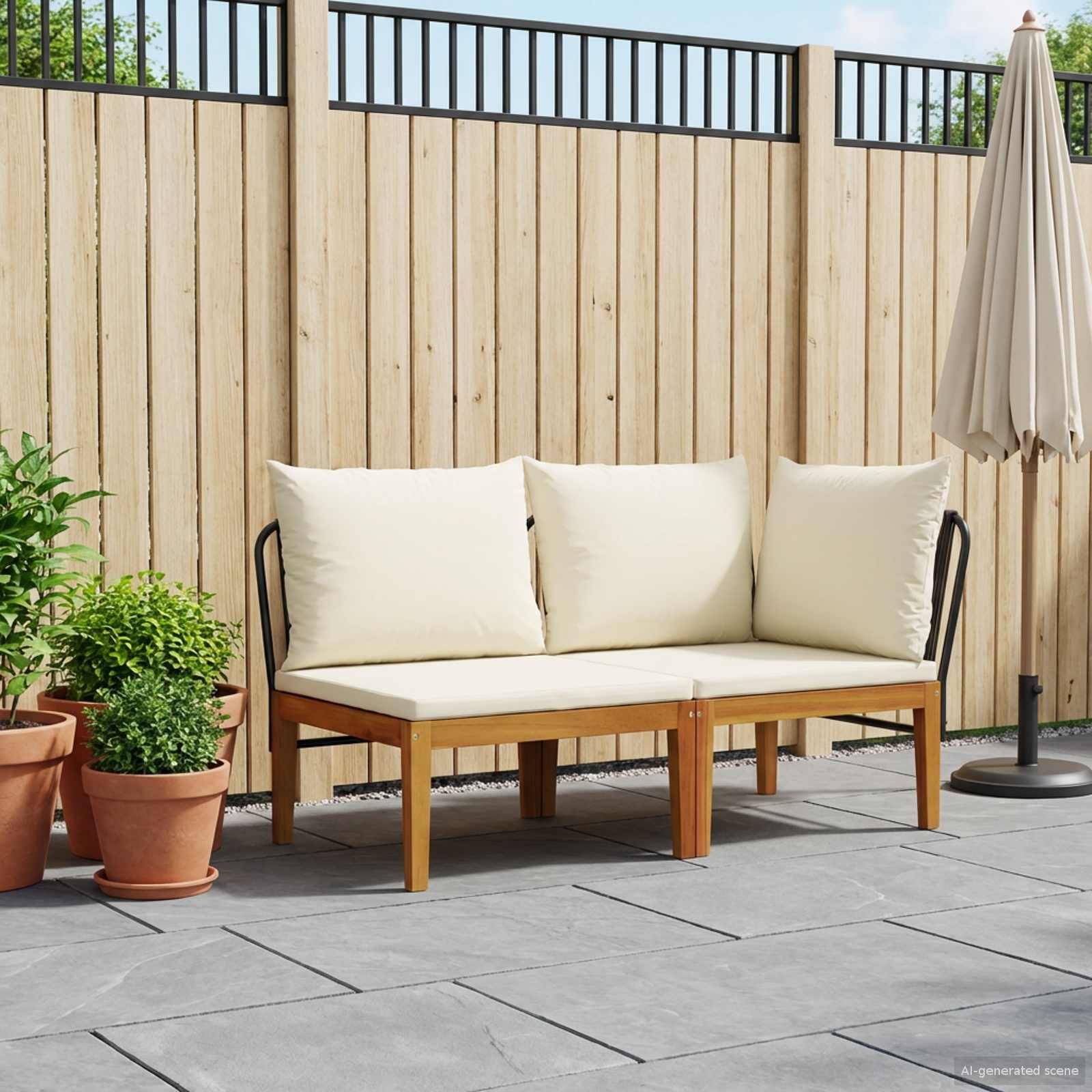 vidaXL 2 pcs Garten Lounge Set mit Kissen Massives Akazienholz & Seil