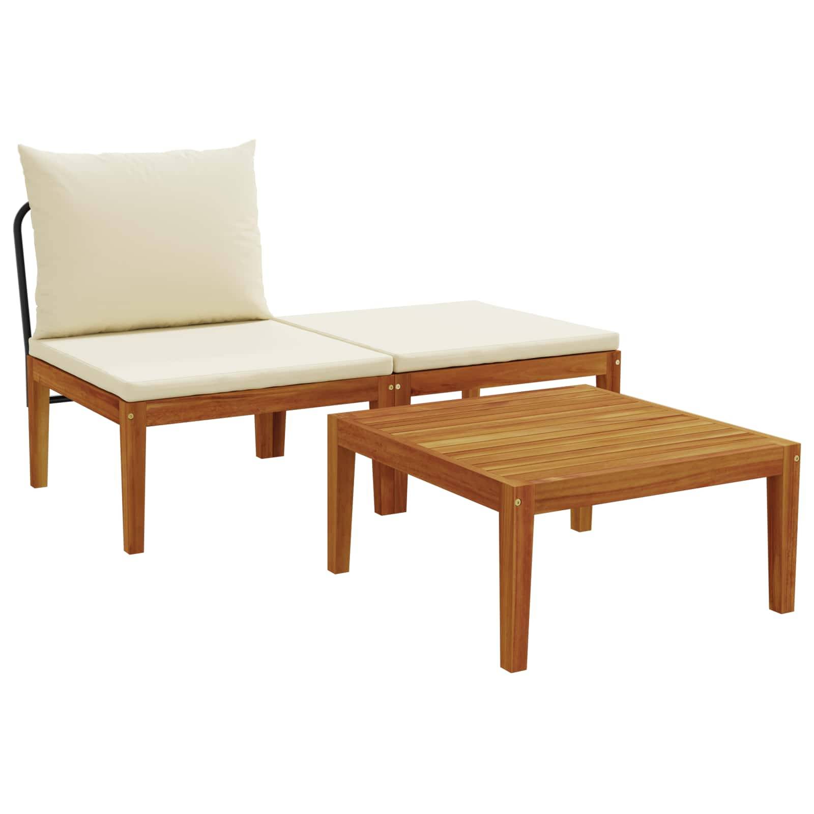 vidaXL 3 pcs Garten Lounge Set mit Kissen Massives Akazienholz & Seil
