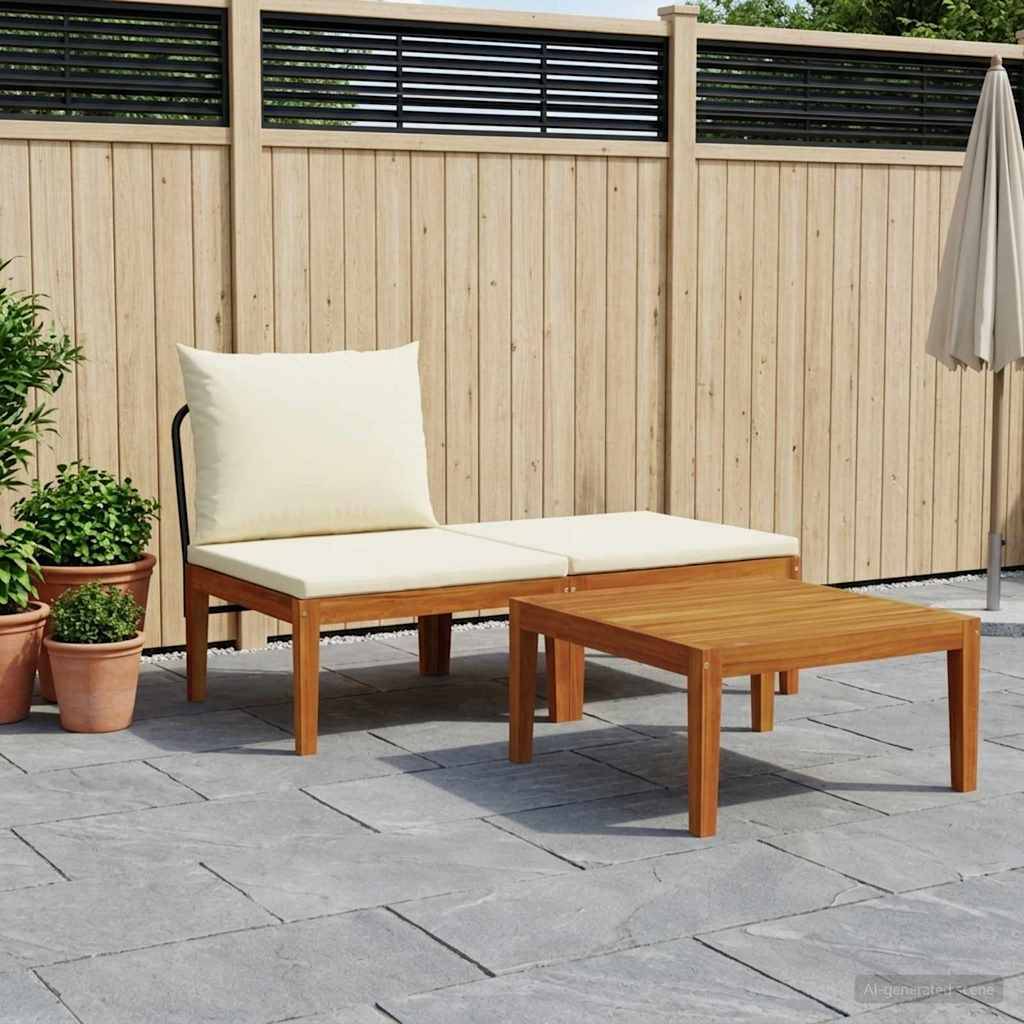 vidaXL 3 pcs Garten Lounge Set mit Kissen Massives Akazienholz & Seil