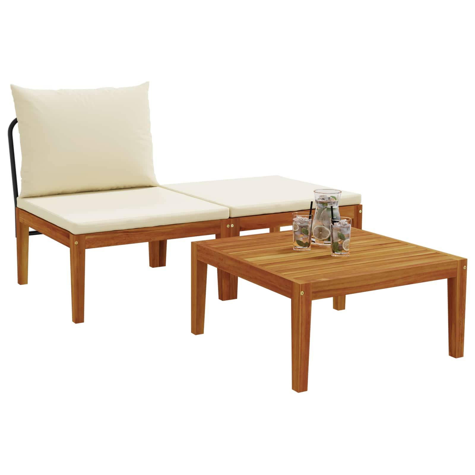 vidaXL 3 pcs Garten Lounge Set mit Kissen Massives Akazienholz & Seil