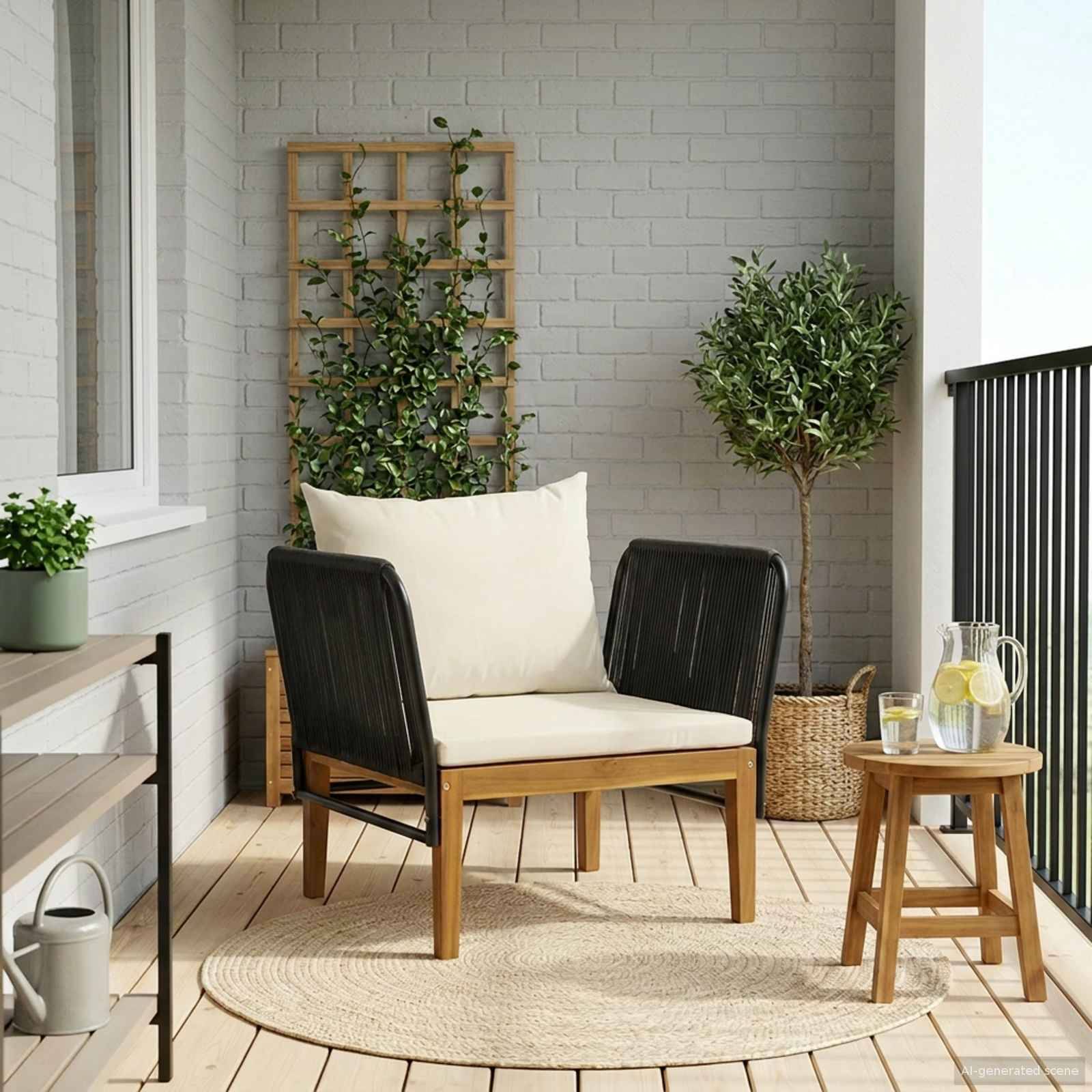 vidaXL Gartenstuhl mit Kissen Massives Akazienholz & Seil Natur