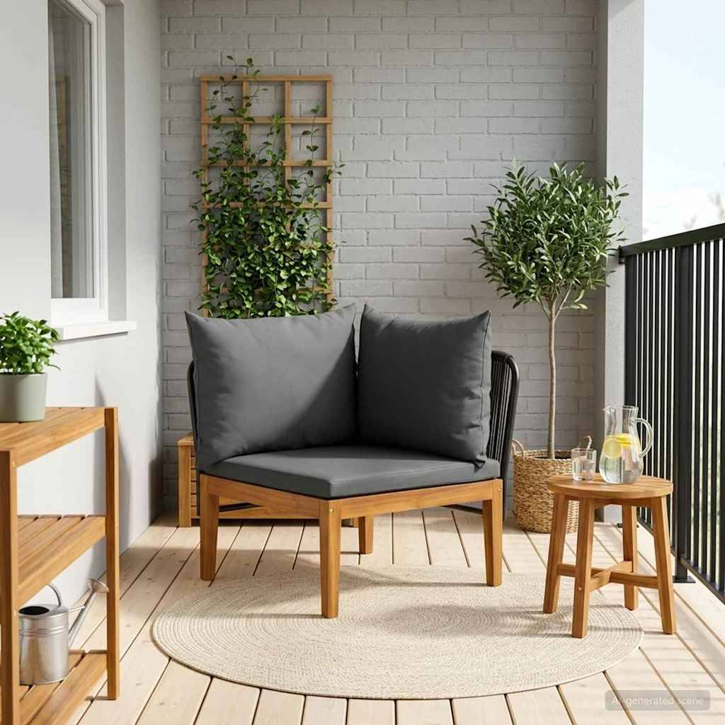 vidaXL Garten-Ecksofa mit Kissen Massives Akazienholz & Seil Natur