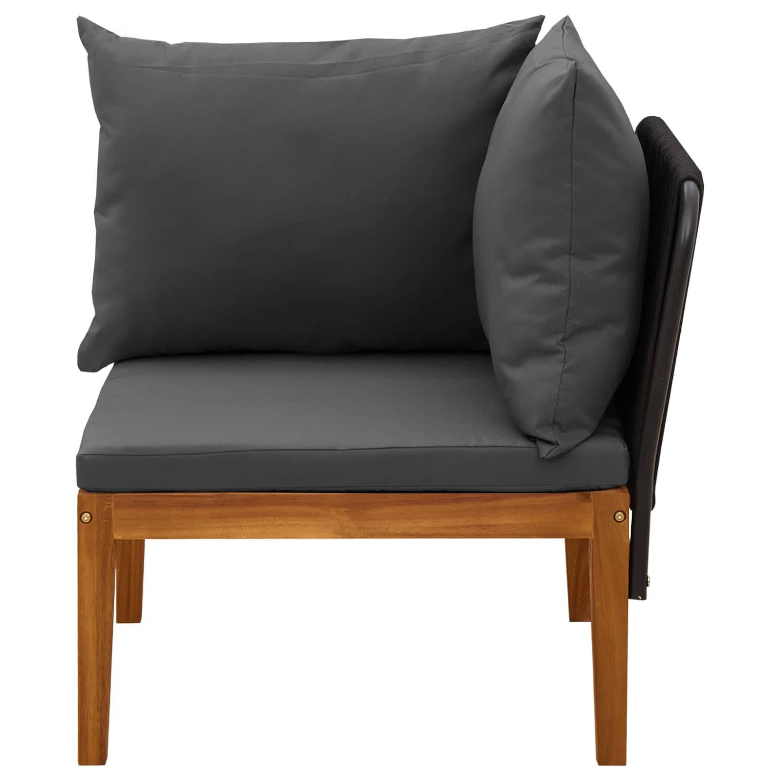 vidaXL Garten-Ecksofa mit Kissen Massives Akazienholz & Seil Natur