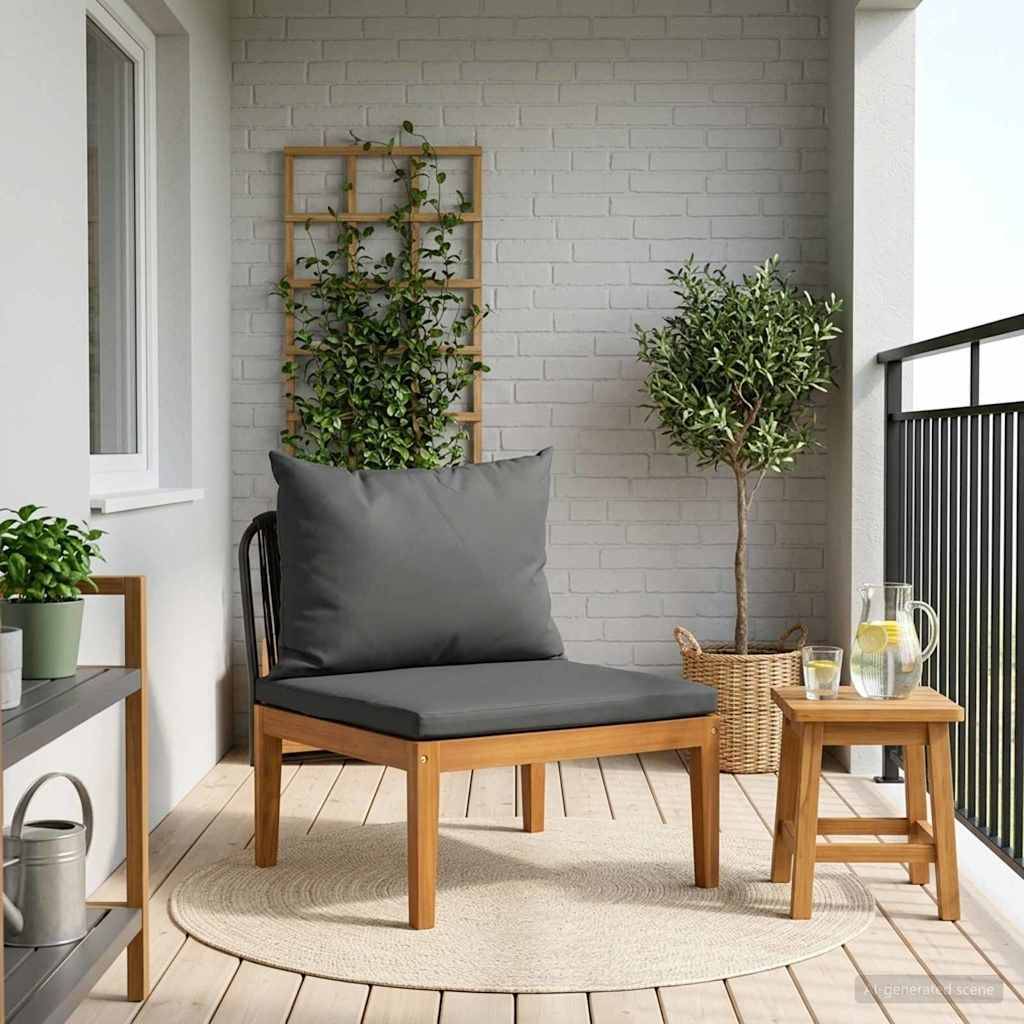vidaXL Gartenmittelsitz mit Kissen Massives Akazienholz & Seil Natur