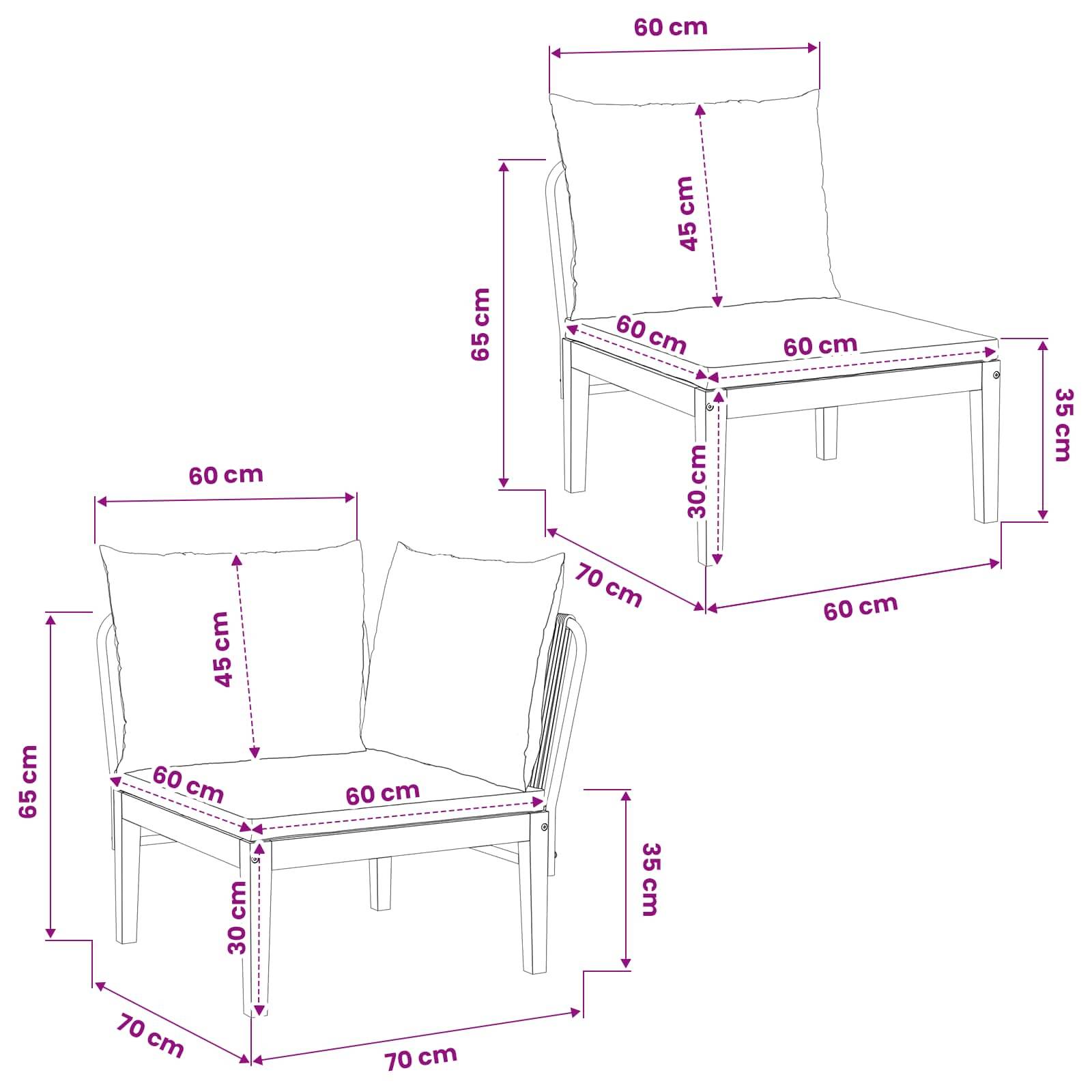 vidaXL 2 pcs Garten Lounge Set mit Kissen Massives Akazienholz & Seil