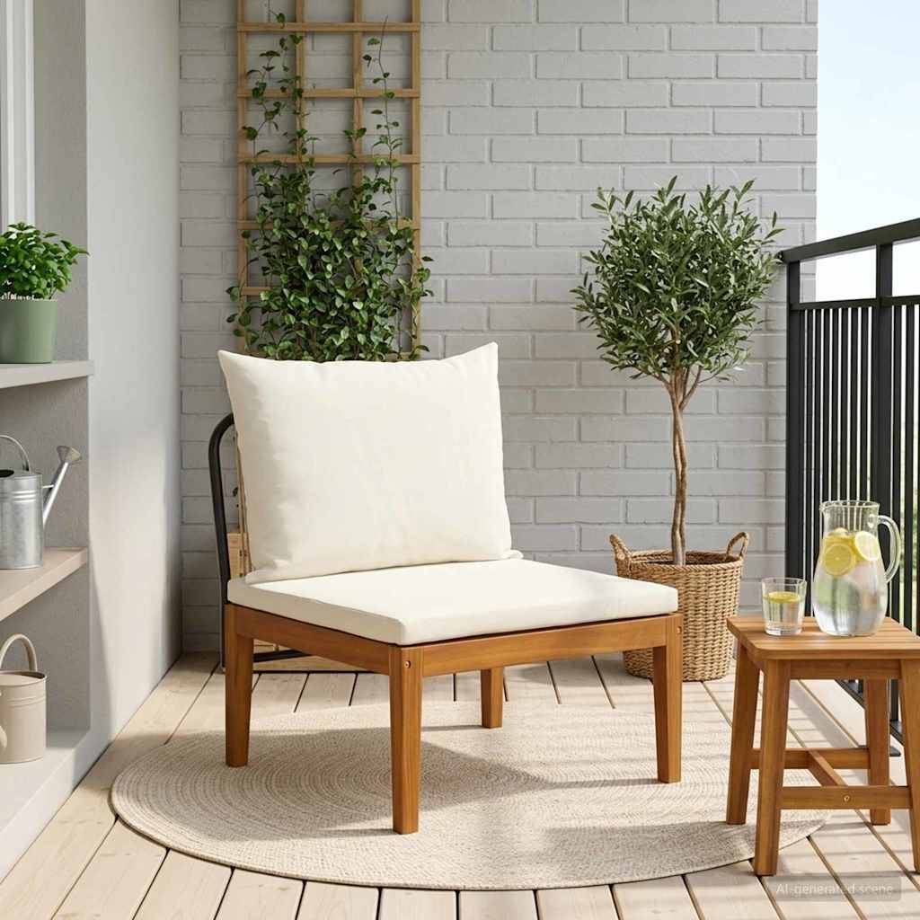 vidaXL Gartenmittelsitz mit Kissen Massives Akazienholz & Seil Natur