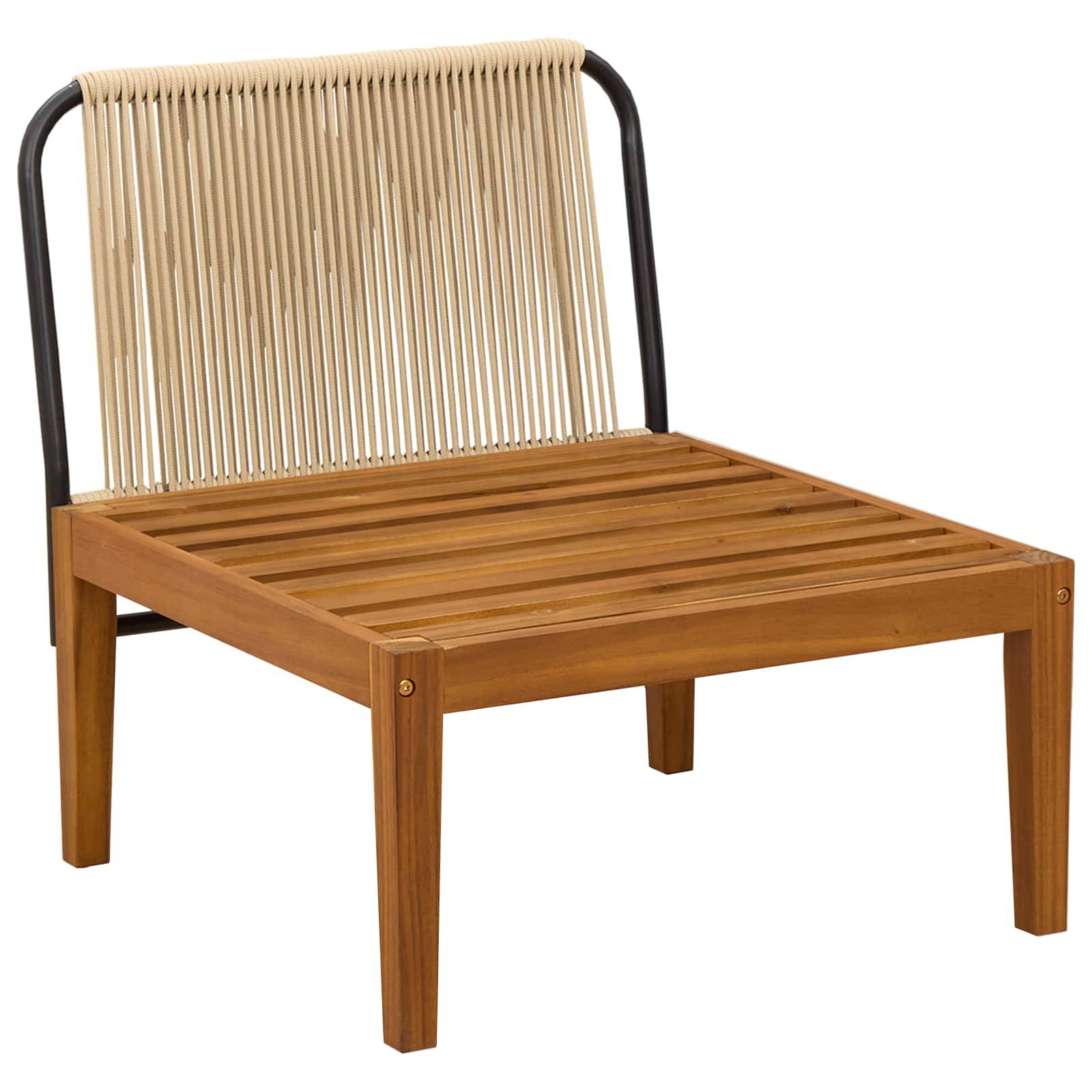 vidaXL Gartenmittelsitz mit Kissen Massives Akazienholz & Seil Natur