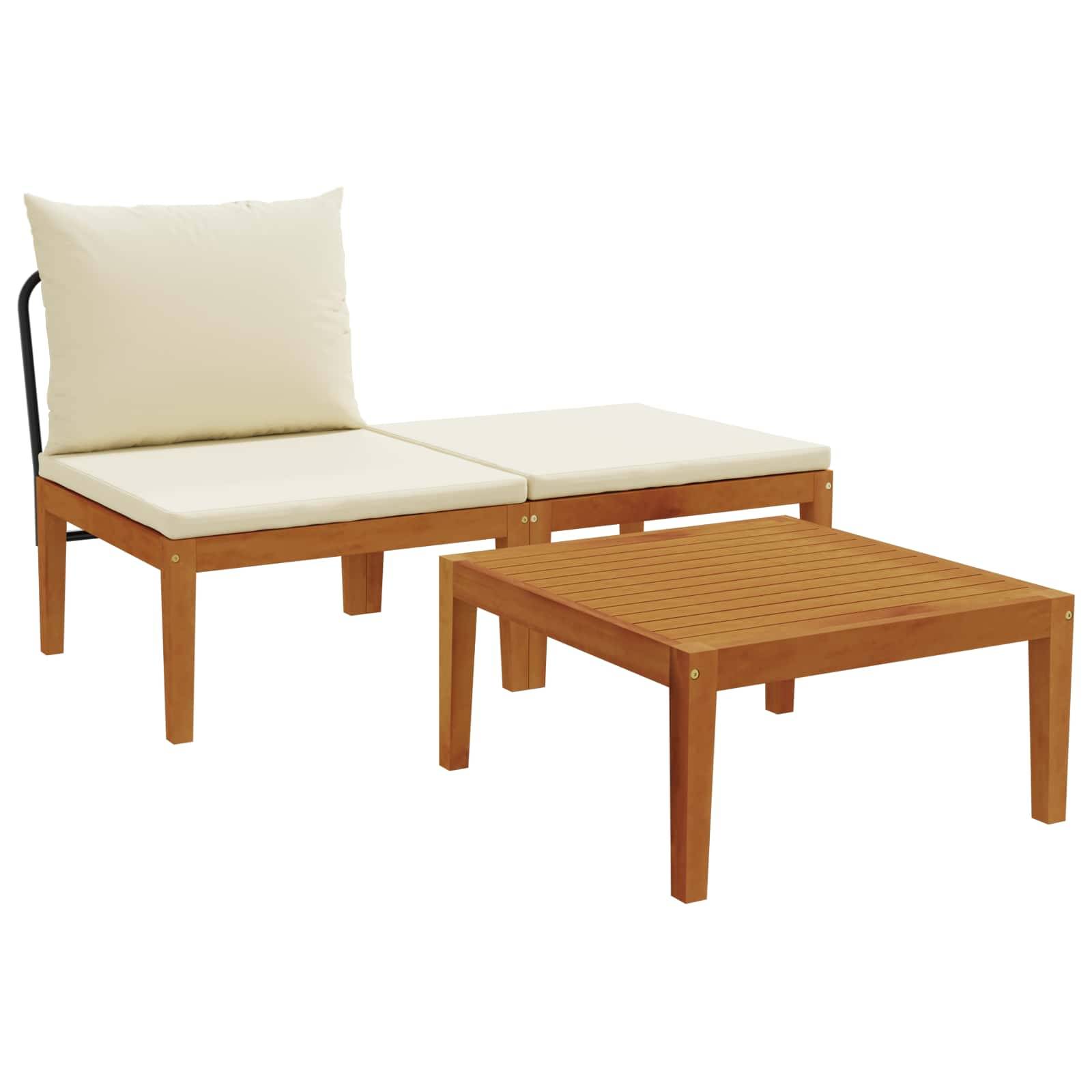 vidaXL 3 pcs Garten Lounge Set mit Kissen Massives Akazienholz & Seil