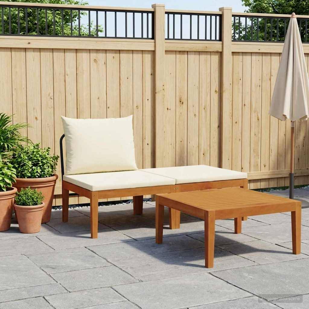 vidaXL 3 pcs Garten Lounge Set mit Kissen Massives Akazienholz & Seil