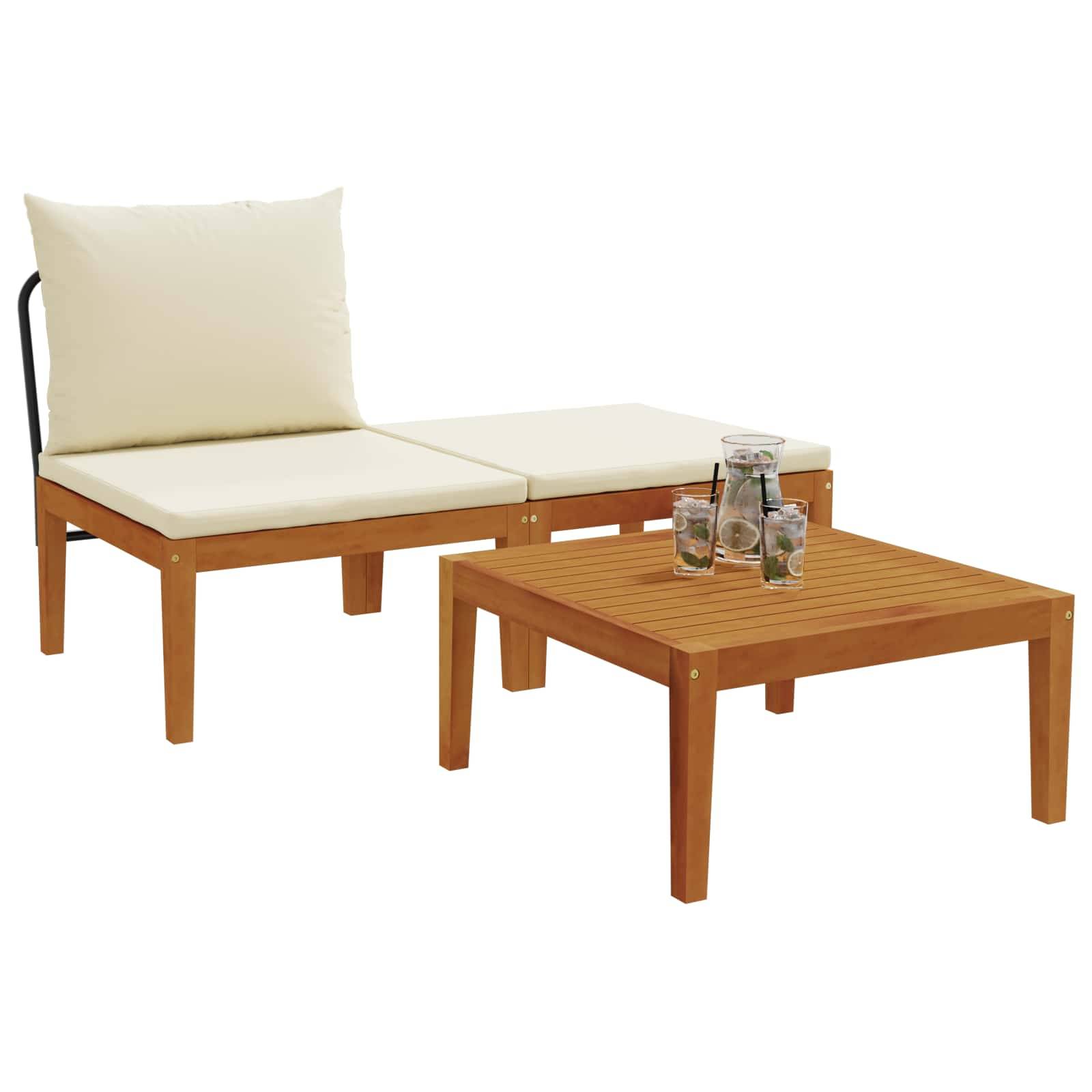 vidaXL 3 pcs Garten Lounge Set mit Kissen Massives Akazienholz & Seil