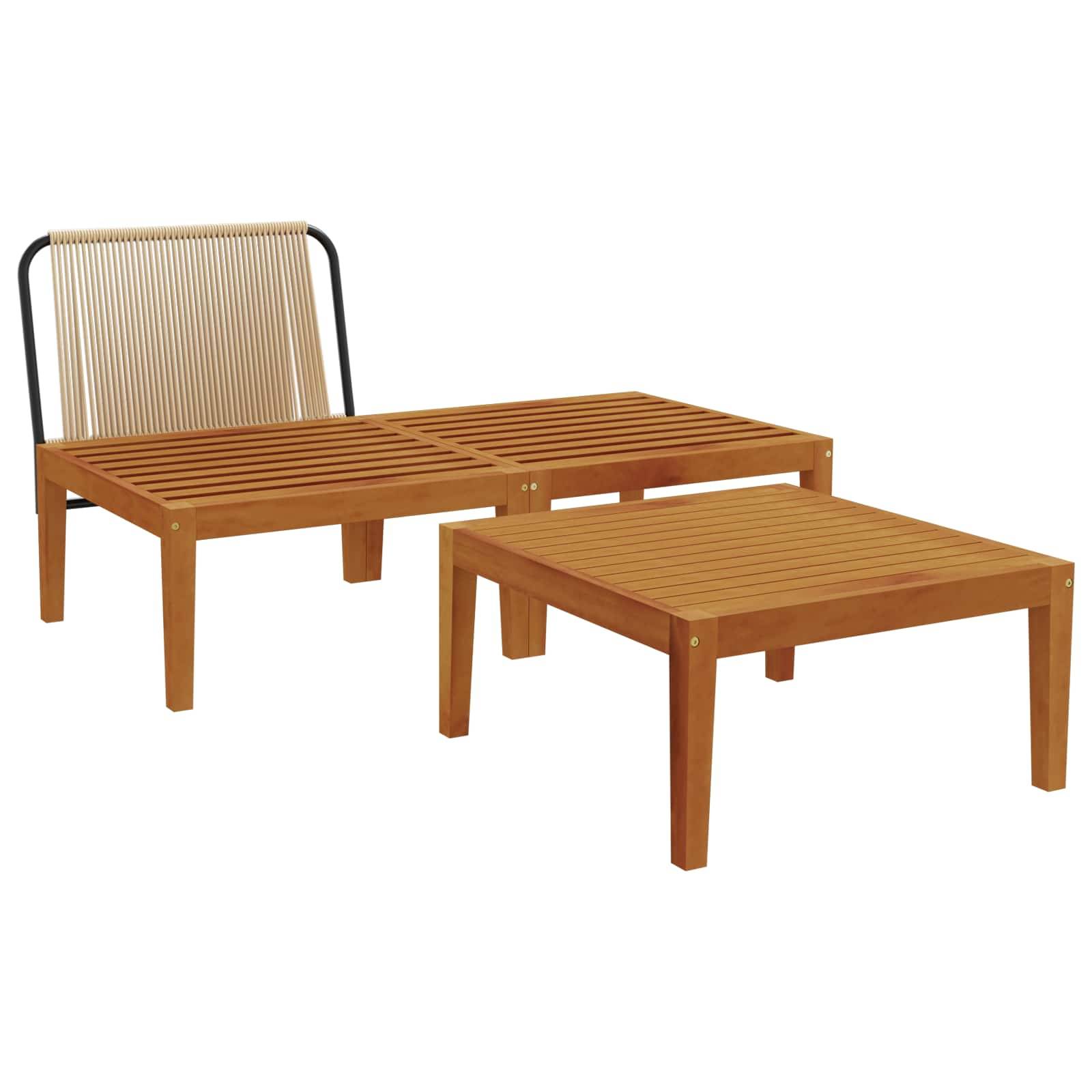 vidaXL 3 pcs Garten Lounge Set mit Kissen Massives Akazienholz & Seil