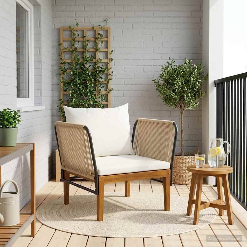 vidaXL Gartenstuhl mit Kissen Massives Akazienholz & Seil Natur