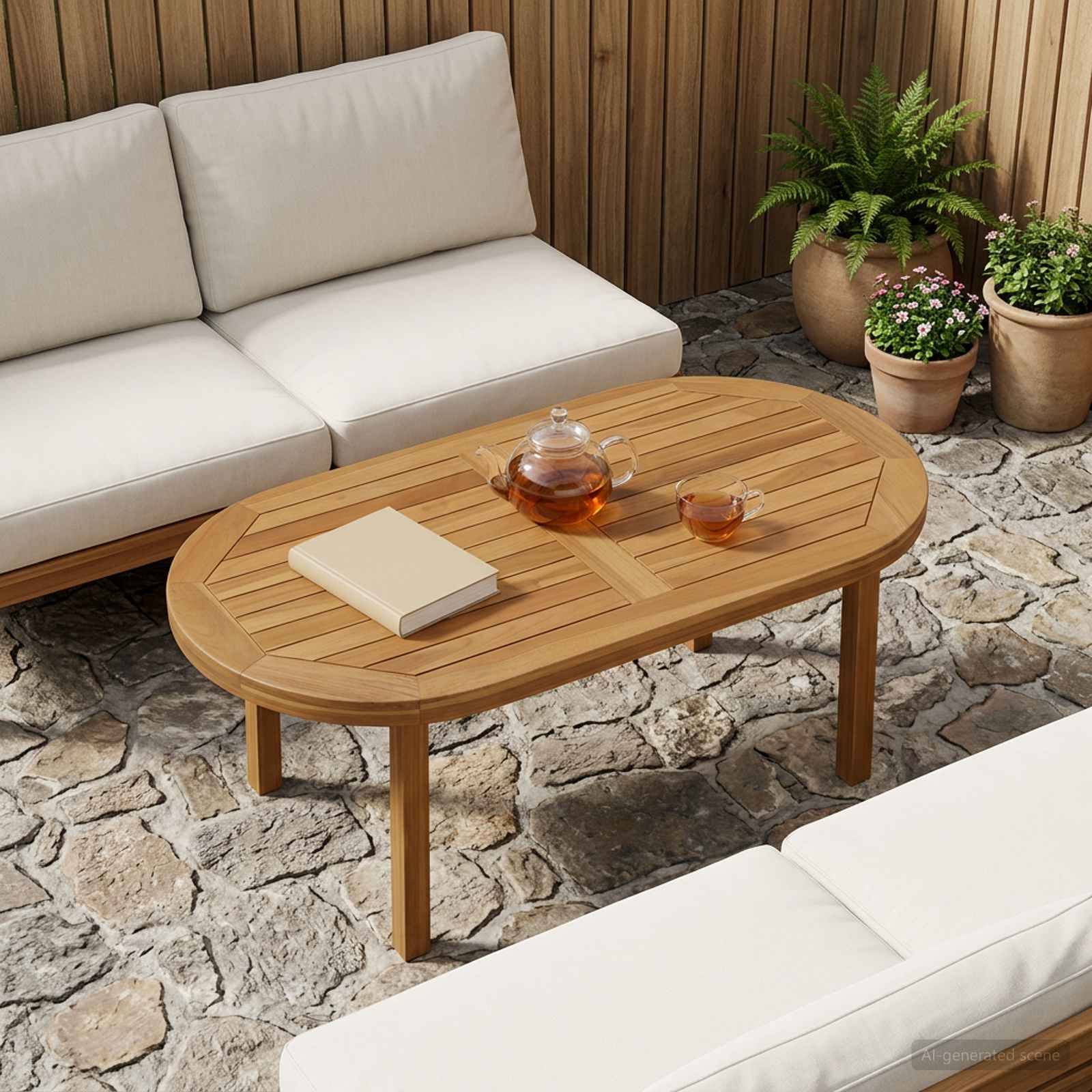 vidaXL Tischplatte Oval Massives Teakholz Natur