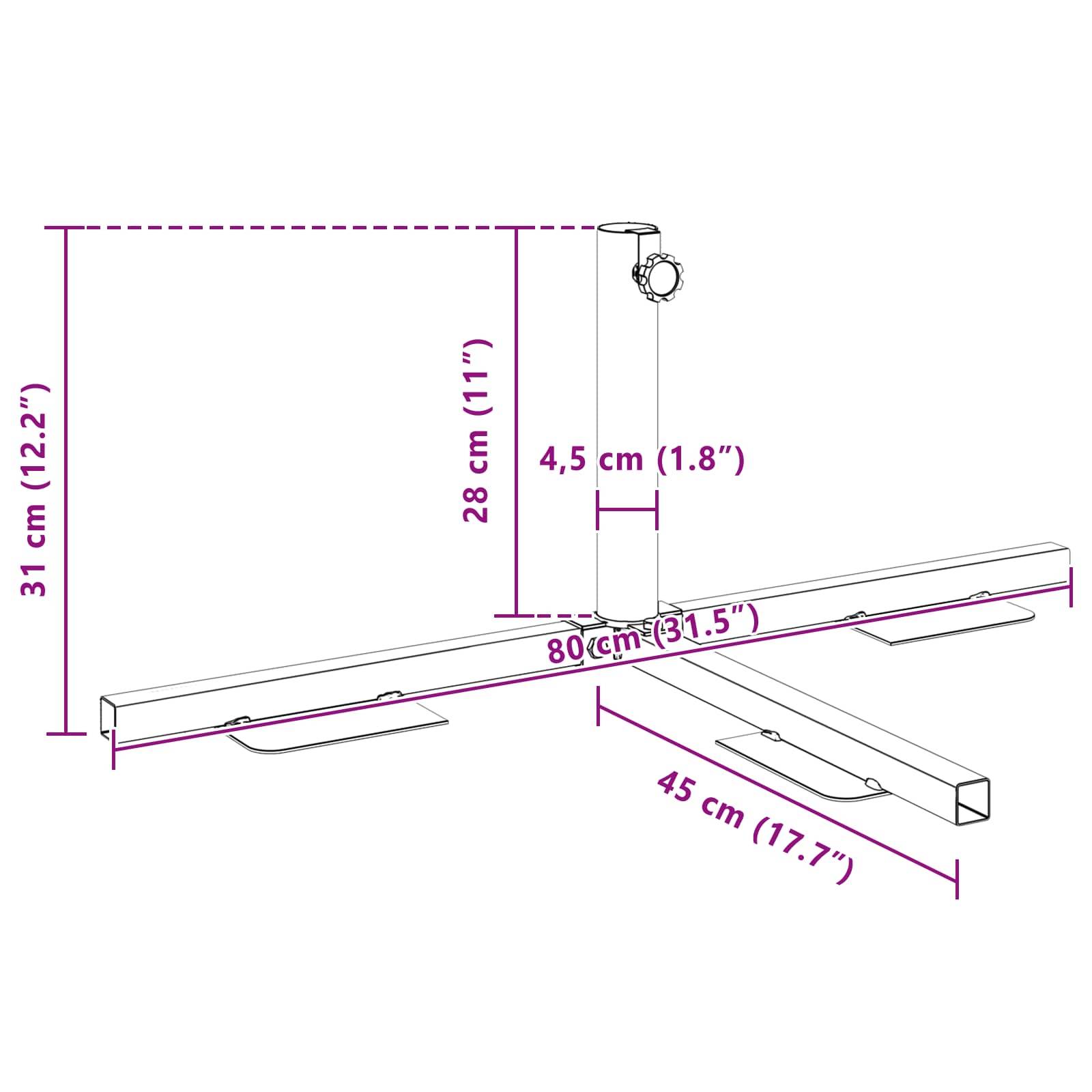 vidaXL Halb Sonnenschirm Basisrahmen Schwarz Stahl for 32-38 mm Pole