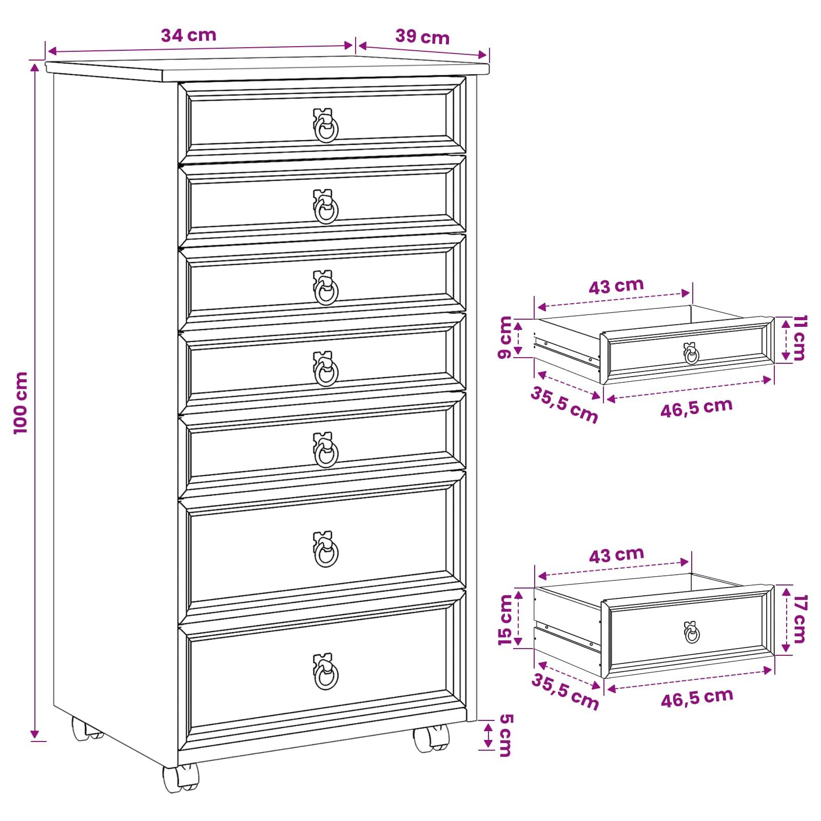 vidaXL Rollcontainer mit Schubladen CORONA Honigbraun