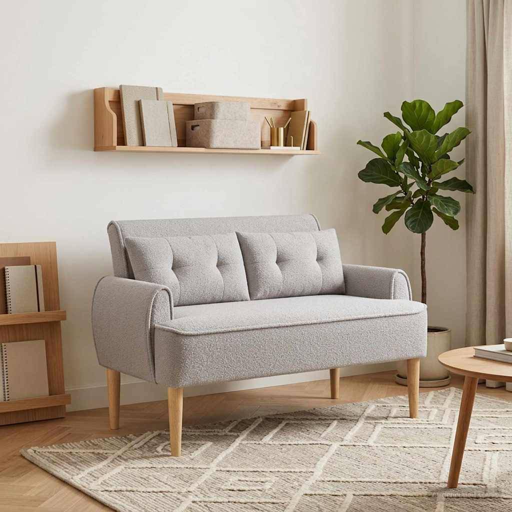 vidaXL Zweisitzer mit Knopfheftung Hellgrau 117 x 67 x 77 cm Bouclé