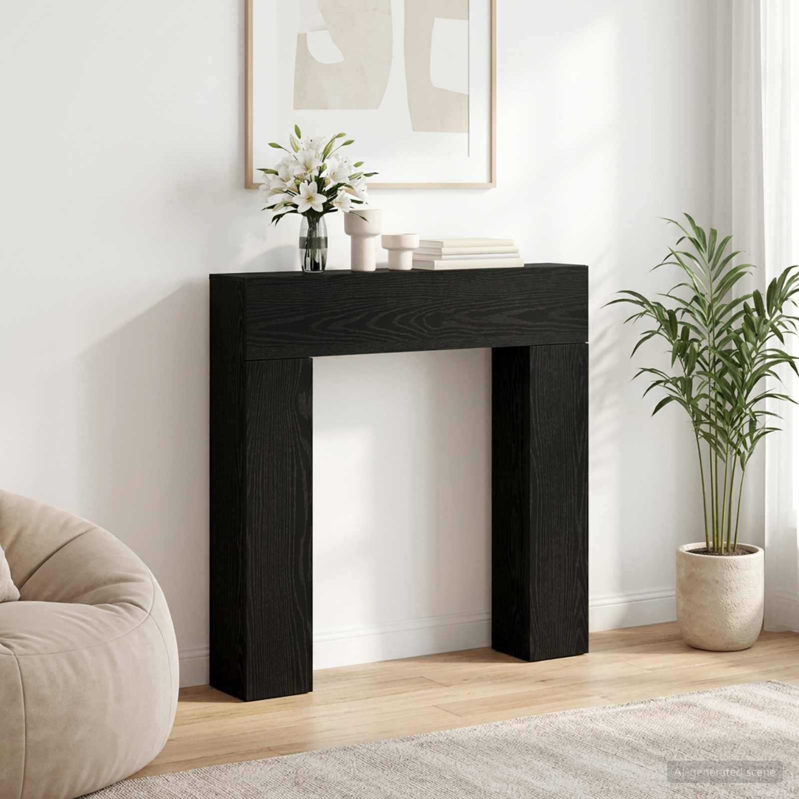 vidaXL Kaminumrandung Schwarz Eichen-Optik 102 x 18 x 100,5 cm