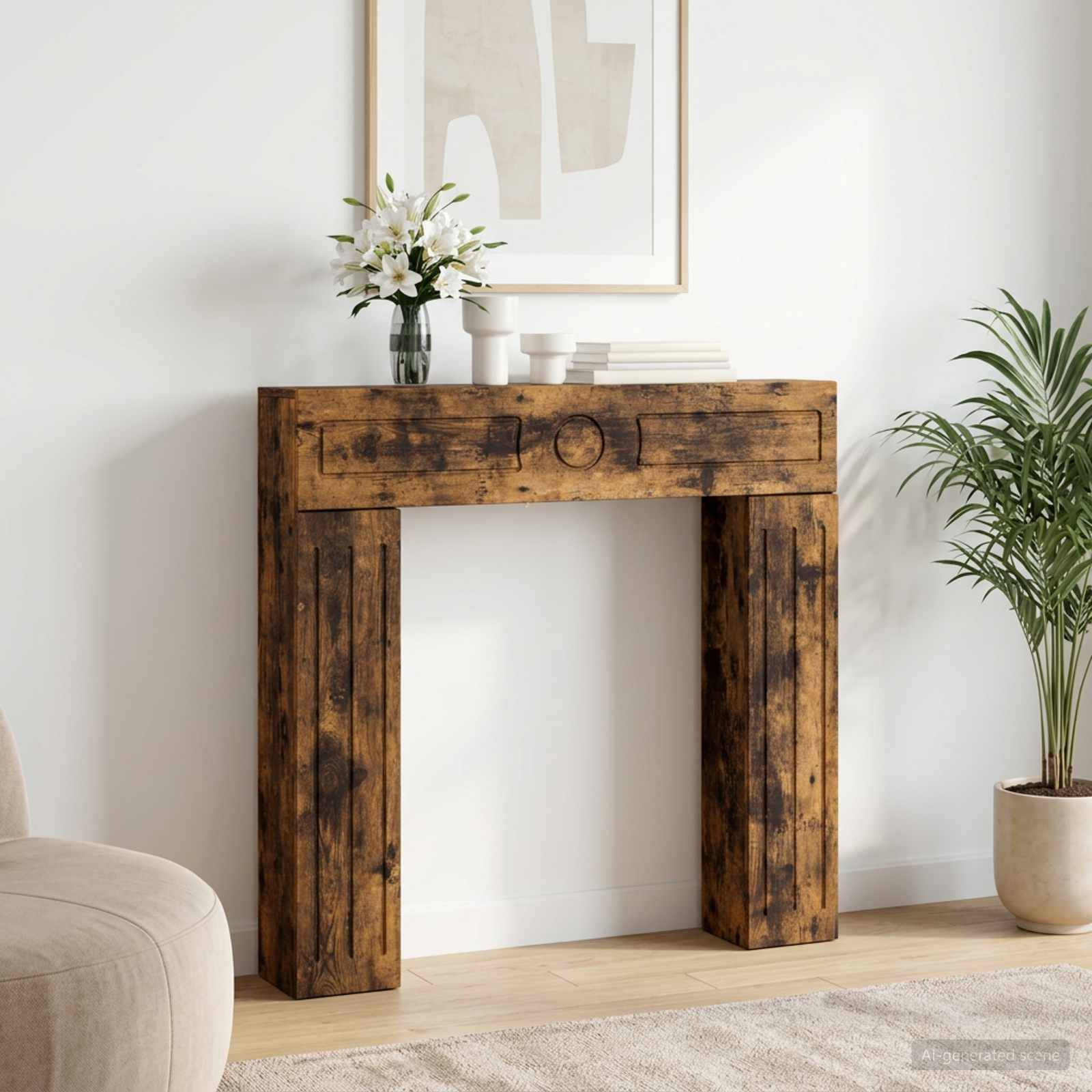 vidaXL Kaminumrandung Raucheiche 102 x 18 x 100,5 cm Holzwerkstoff