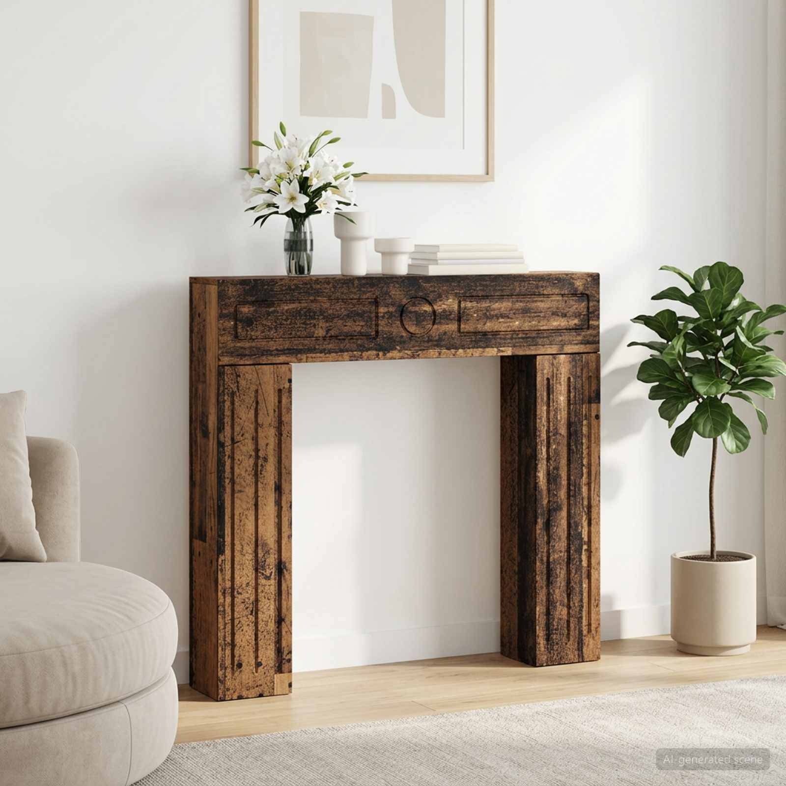 vidaXL Kaminumrandung Altholz 102 x 18 x 100,5 cm Holzwerkstoff