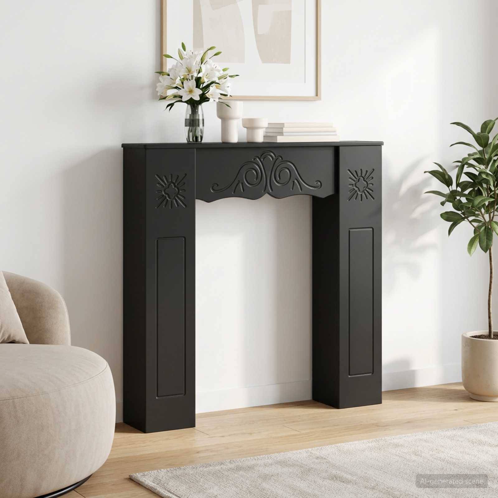 vidaXL Kaminumrandung Schwarz 102 x 20 x 102 cm Holzwerkstoff