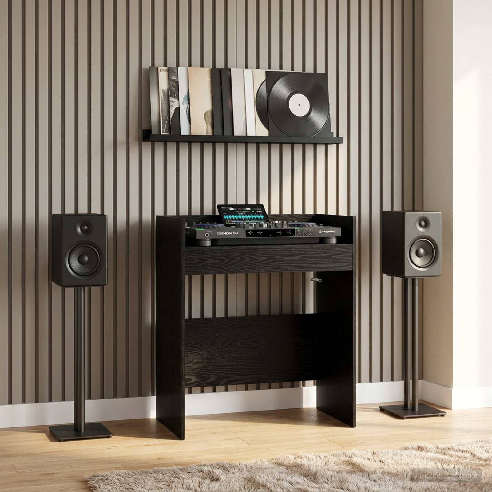 vidaXL DJ Tisch Schwarz Eichen-Optik 102 x 45 x 102 cm Holzwerkstoff