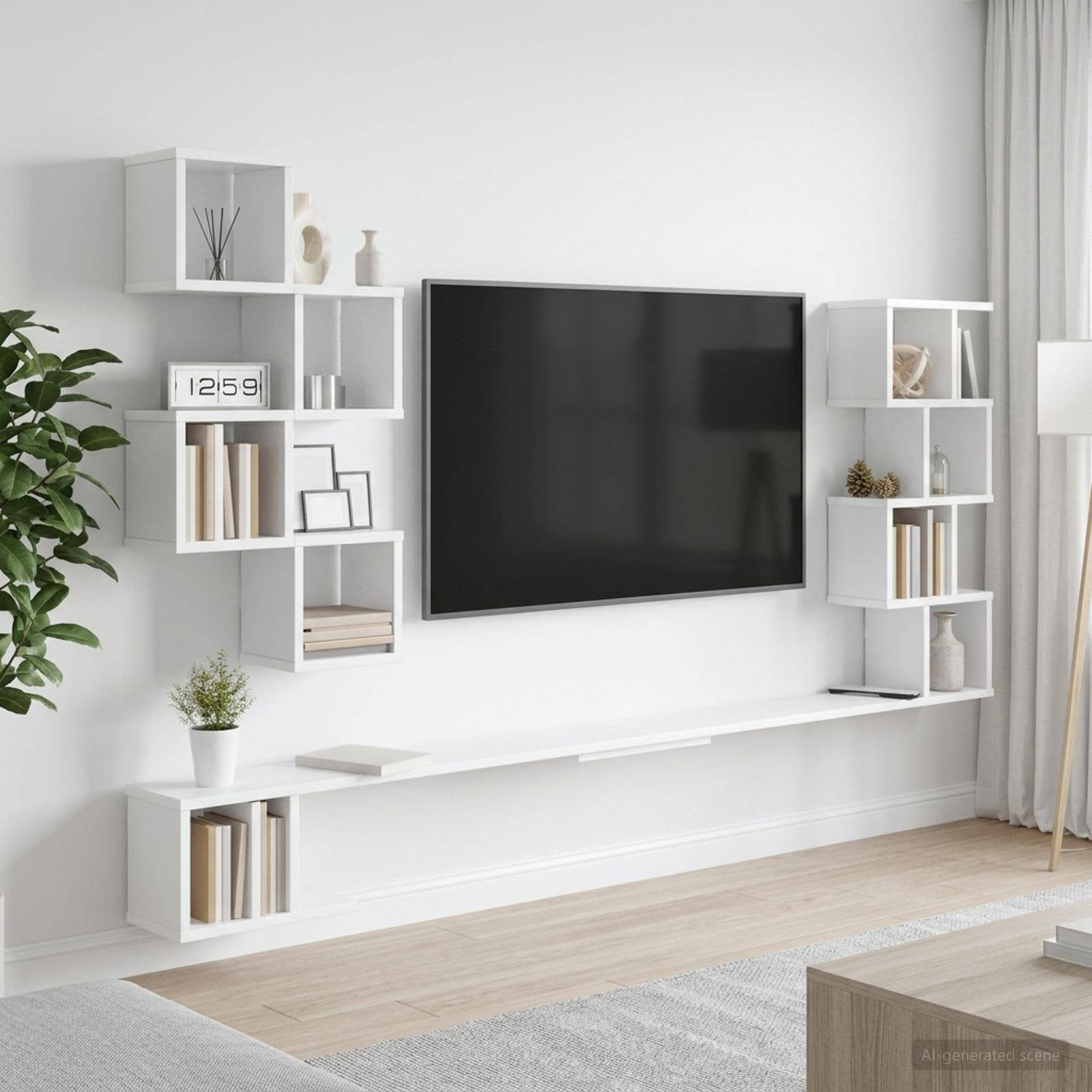 vidaXL Wandmontiertes TV-Regal Weiß 200 x 15 x 94 cm Holzwerkstoff