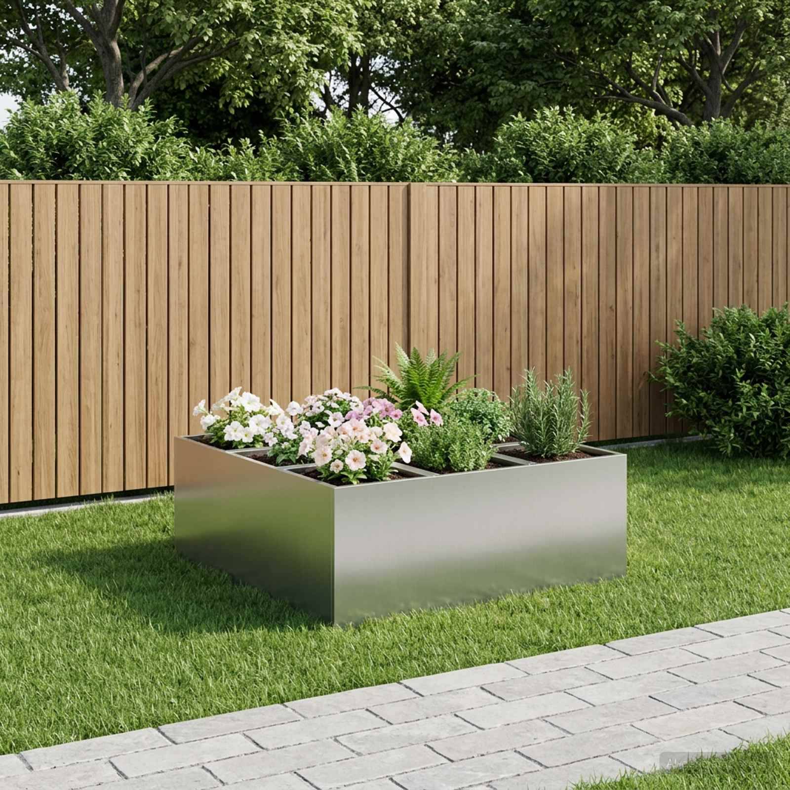 vidaXL Garten-Pflanzgefäß Silber 100 x 100 x 20 cm Verzinkter Stahl
