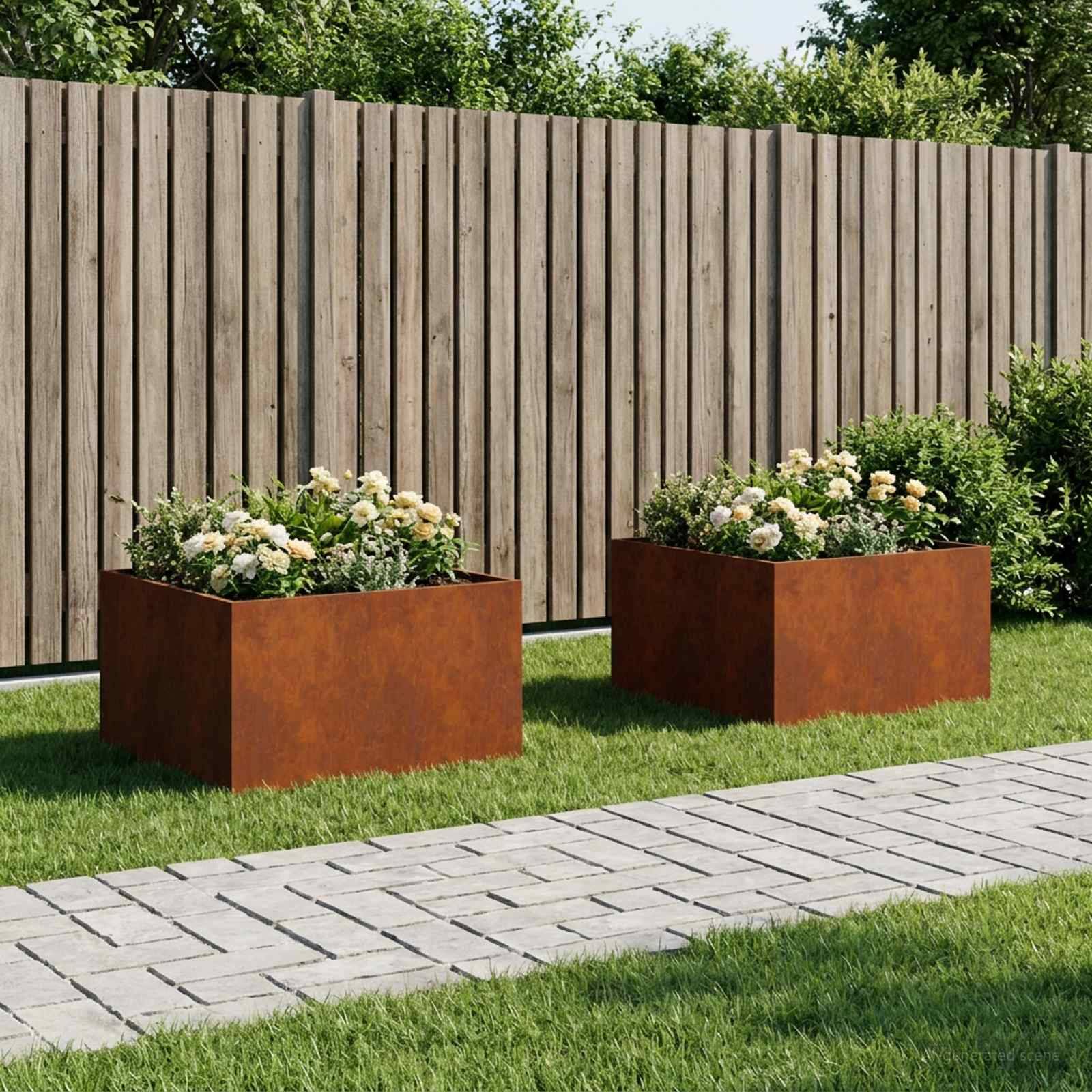 vidaXL Garten-Pflanzgefäß 2 Stk. Rostoptik 60 x 60 x 40 cm
