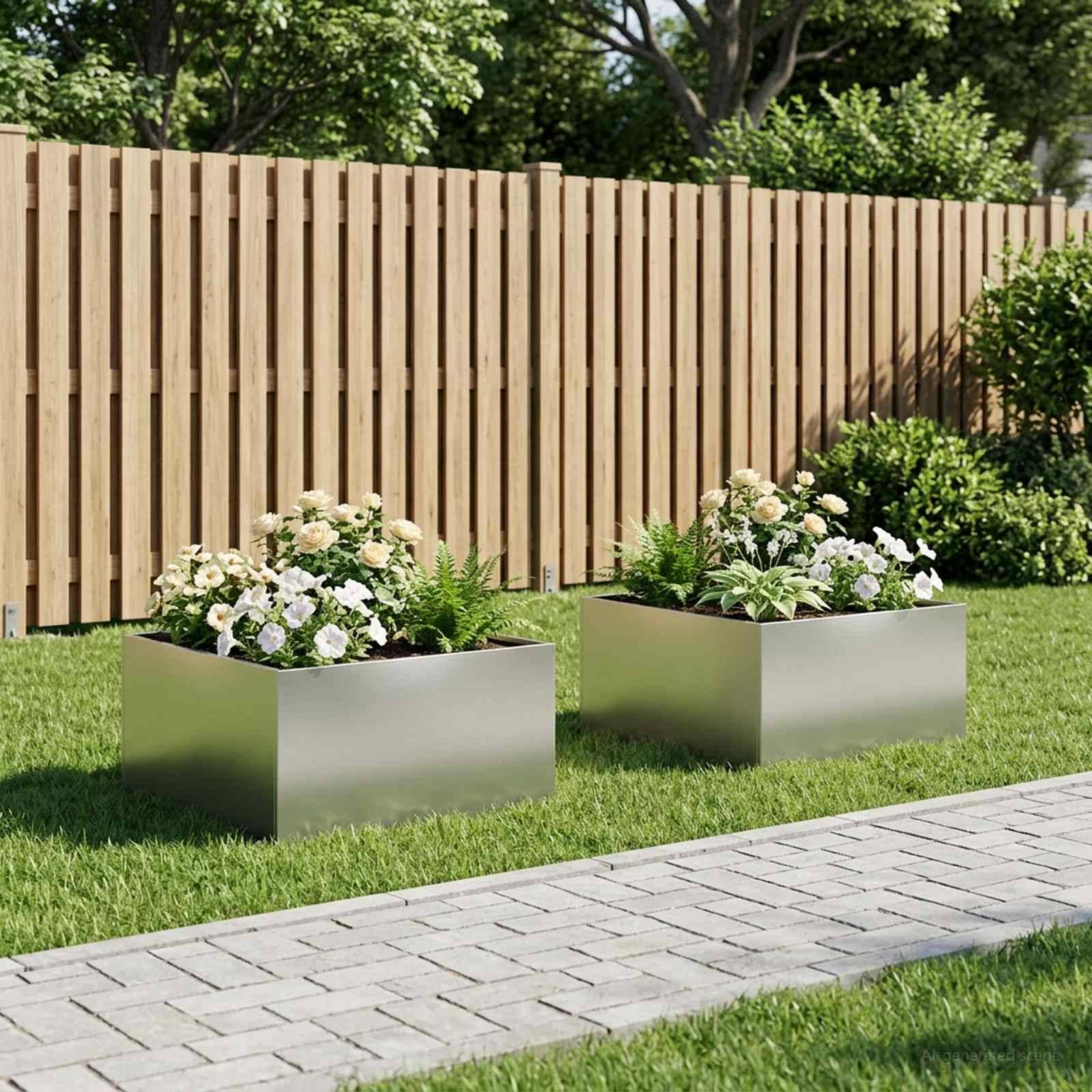 vidaXL Garten-Pflanzgefäß 2 Stk. Silber 60 x 60 x 40 cm Edelstahl