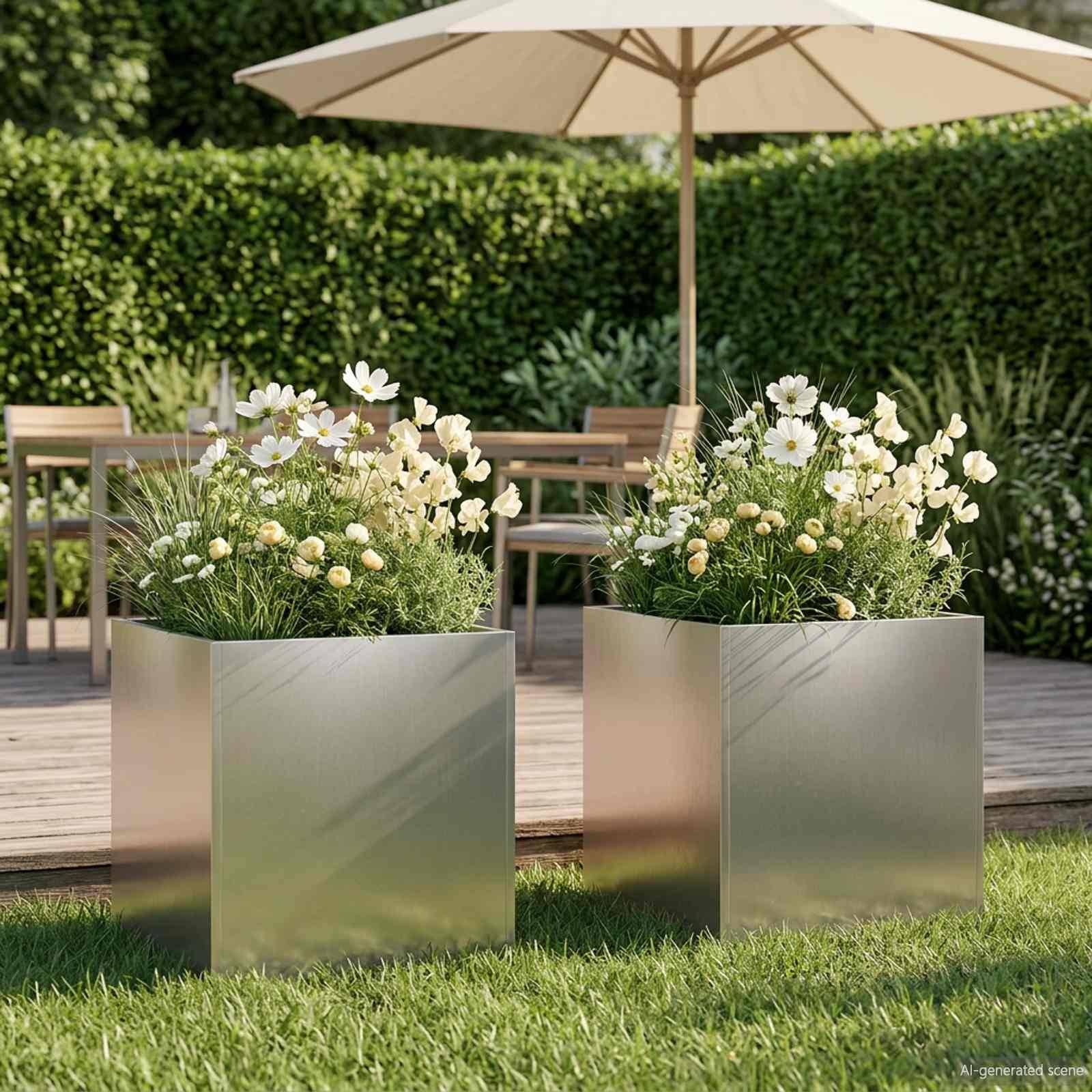 vidaXL Garten-Pflanzgefäß 2 Stk. Silber 35 x 35 x 35 cm Edelstahl