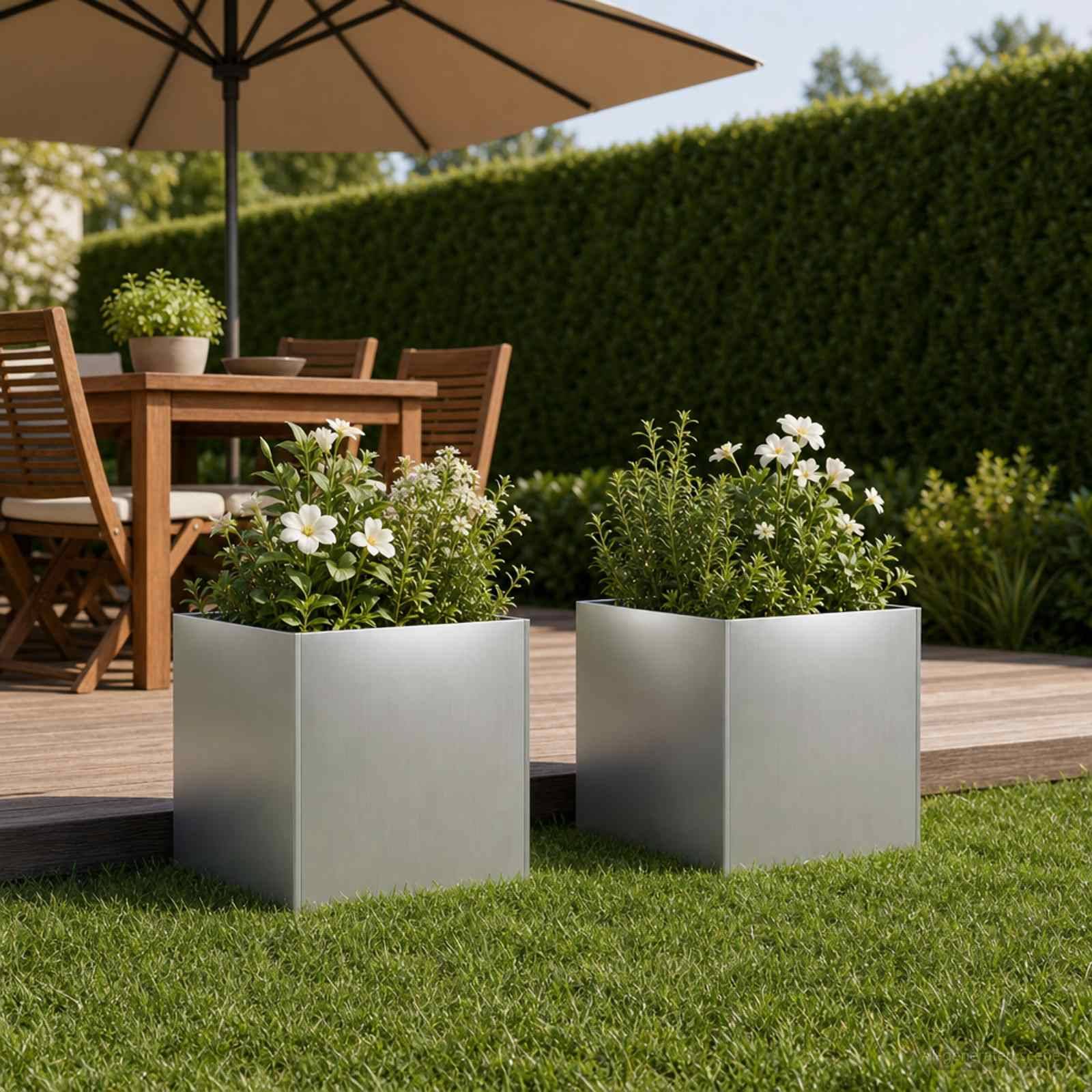 vidaXL Garten-Pflanzgefäß 2 Stk. Silber 25 x 25 x 25 cm