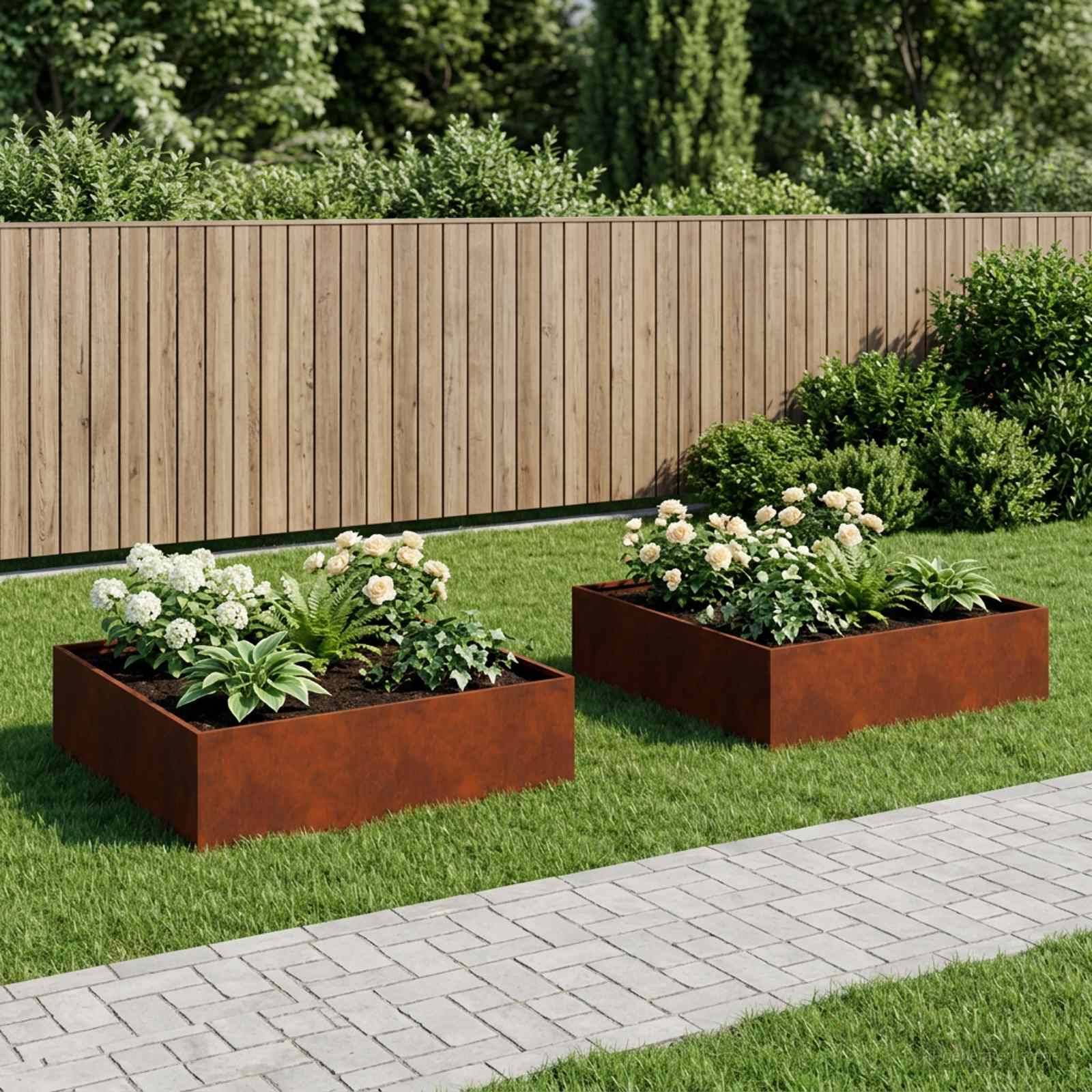 vidaXL Garten-Pflanzgefäß 2 Stk. Rostoptik 80 x 80 x 30 cm