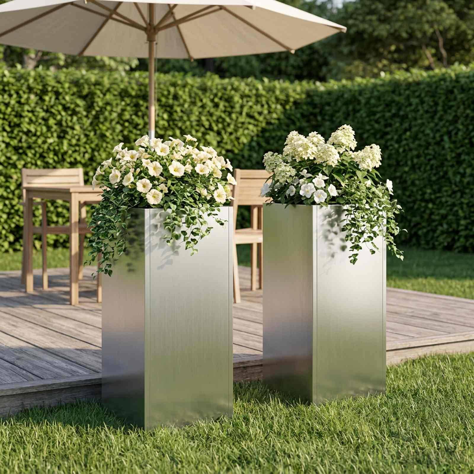 vidaXL Garten-Pflanzgefäß 2 Stk. Silber 20 x 20 x 40 cm