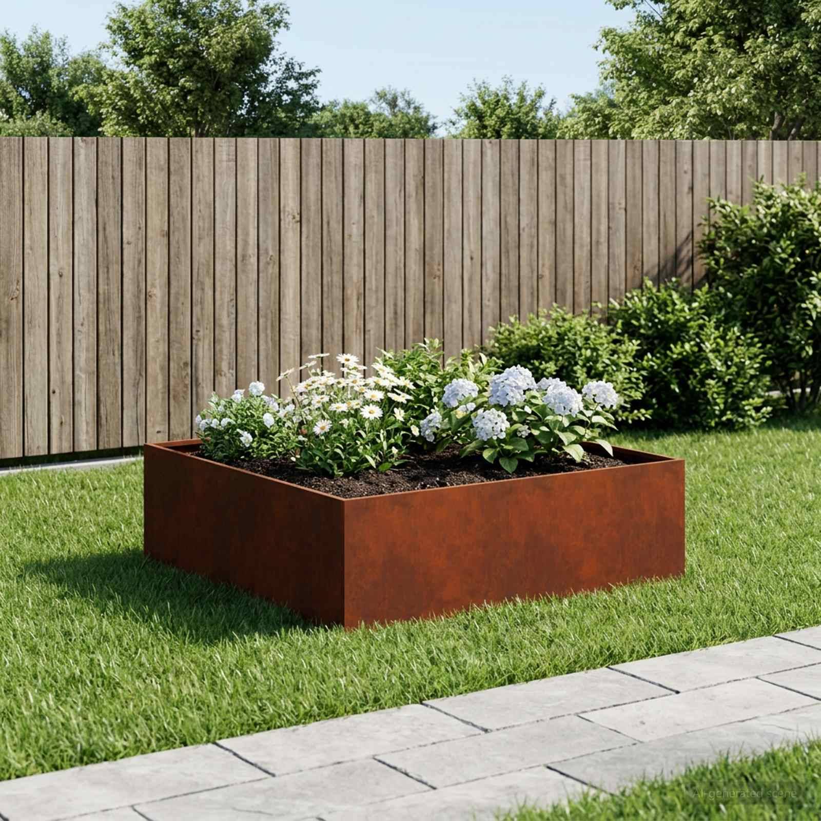 vidaXL Garten-Pflanzgefäß Rostoptik 80 x 80 x 30 cm Wetterfeststahl