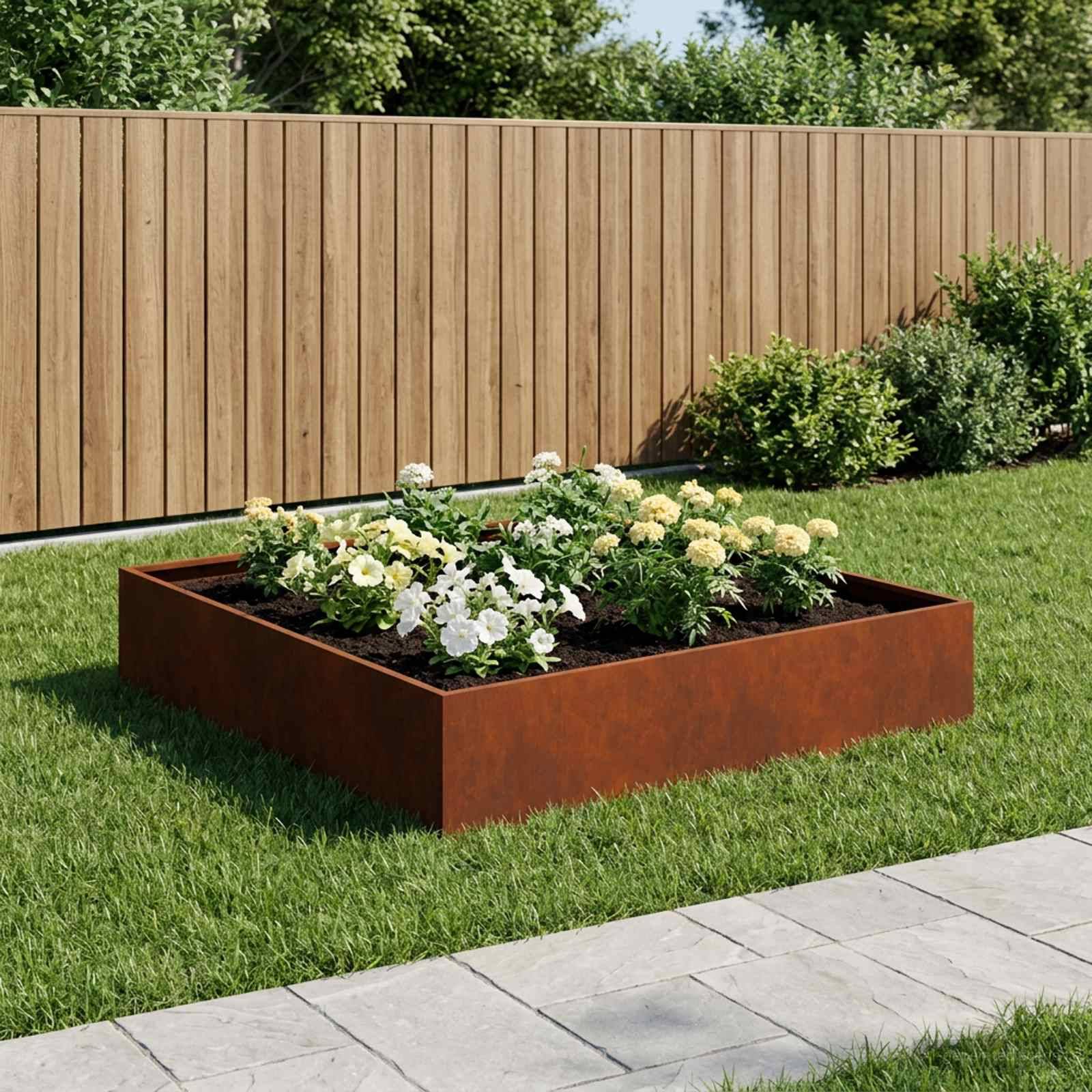 vidaXL Garten-Pflanzgefäß Rostoptik 80 x 80 x 20 cm Wetterfeststahl