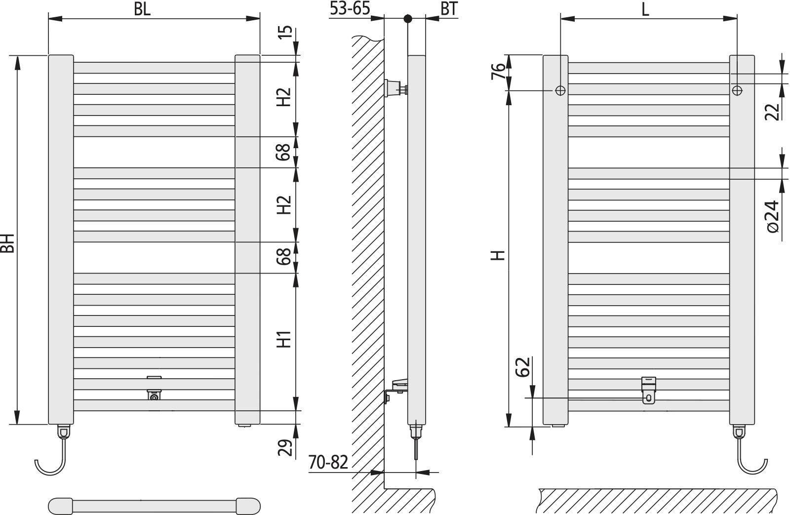 Kermi Basic-E Handtuchheizkörper, gerade, elektrisch, 804x450 mm, 400 W, Silber