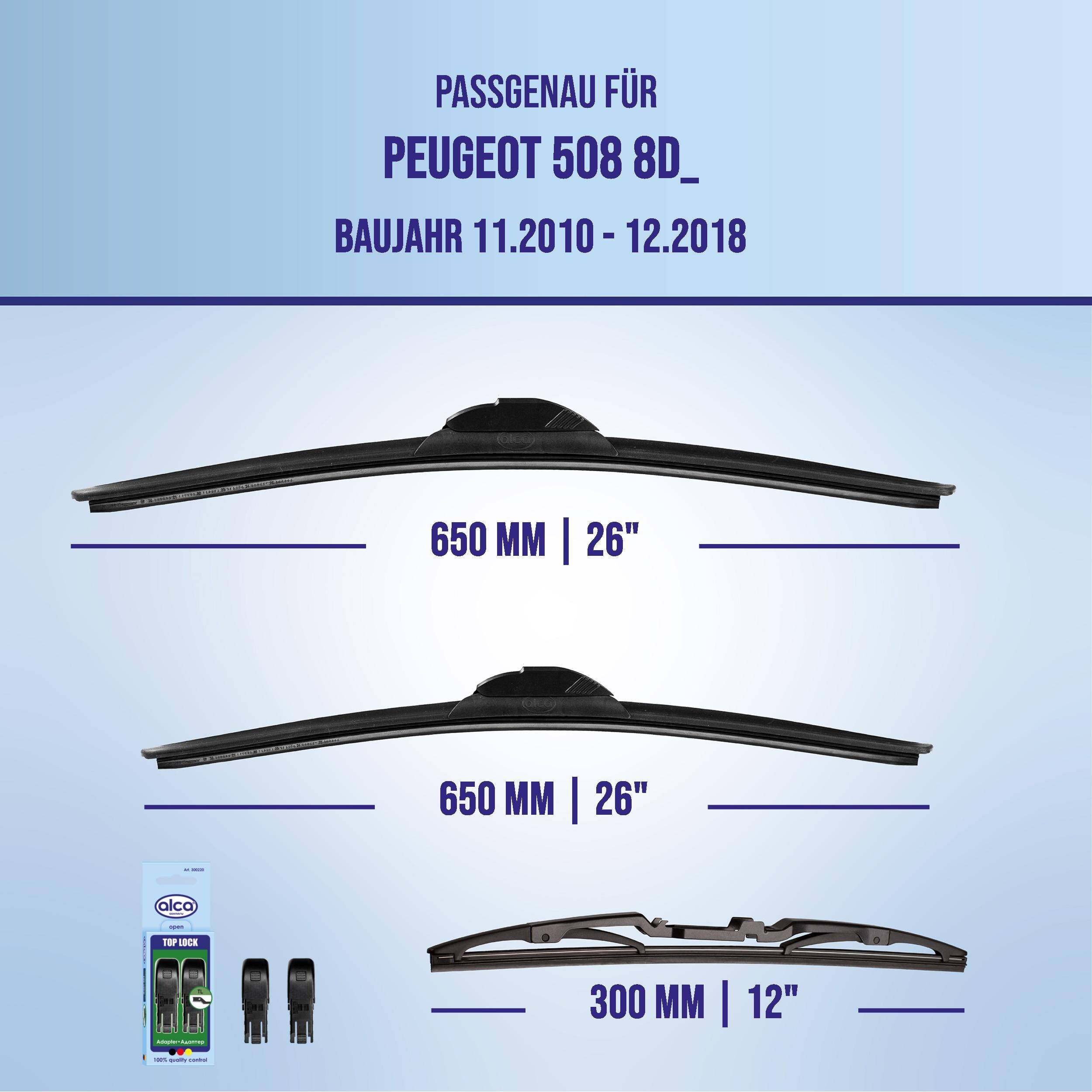 alca® Scheibenwischer Komplettset für PEUGEOT 508 11.2010 - 12.2018, SUPER FLAT