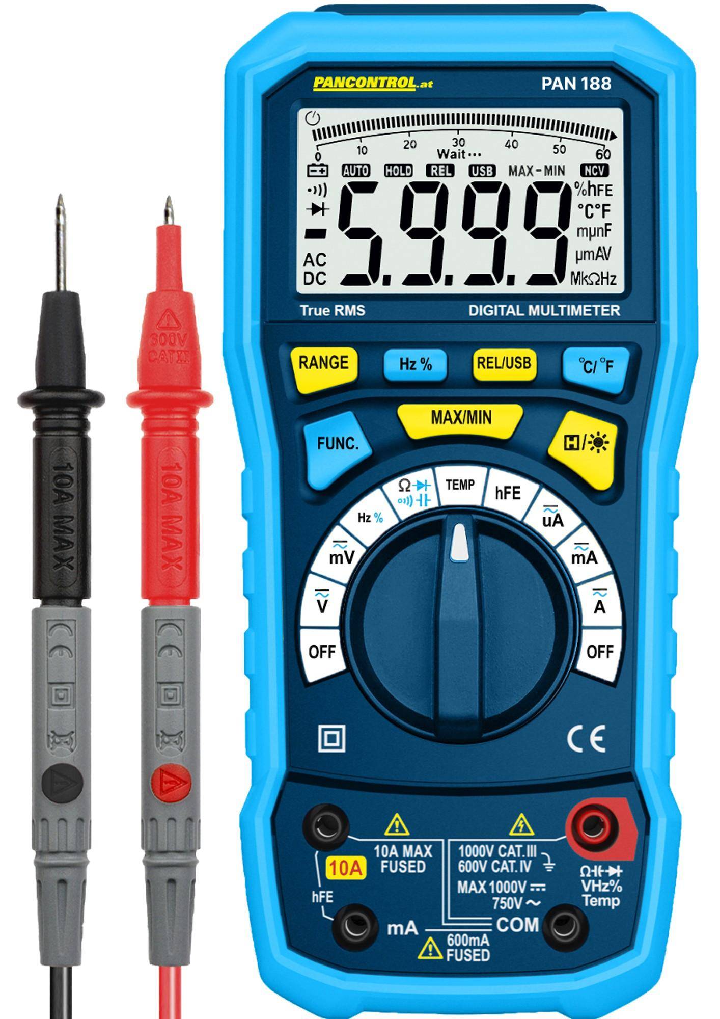 Pancontrol PAN 188, True-RMS Digitalmultimeter, automatische Bereichswahl, Bluetooth, CAT III 1000V