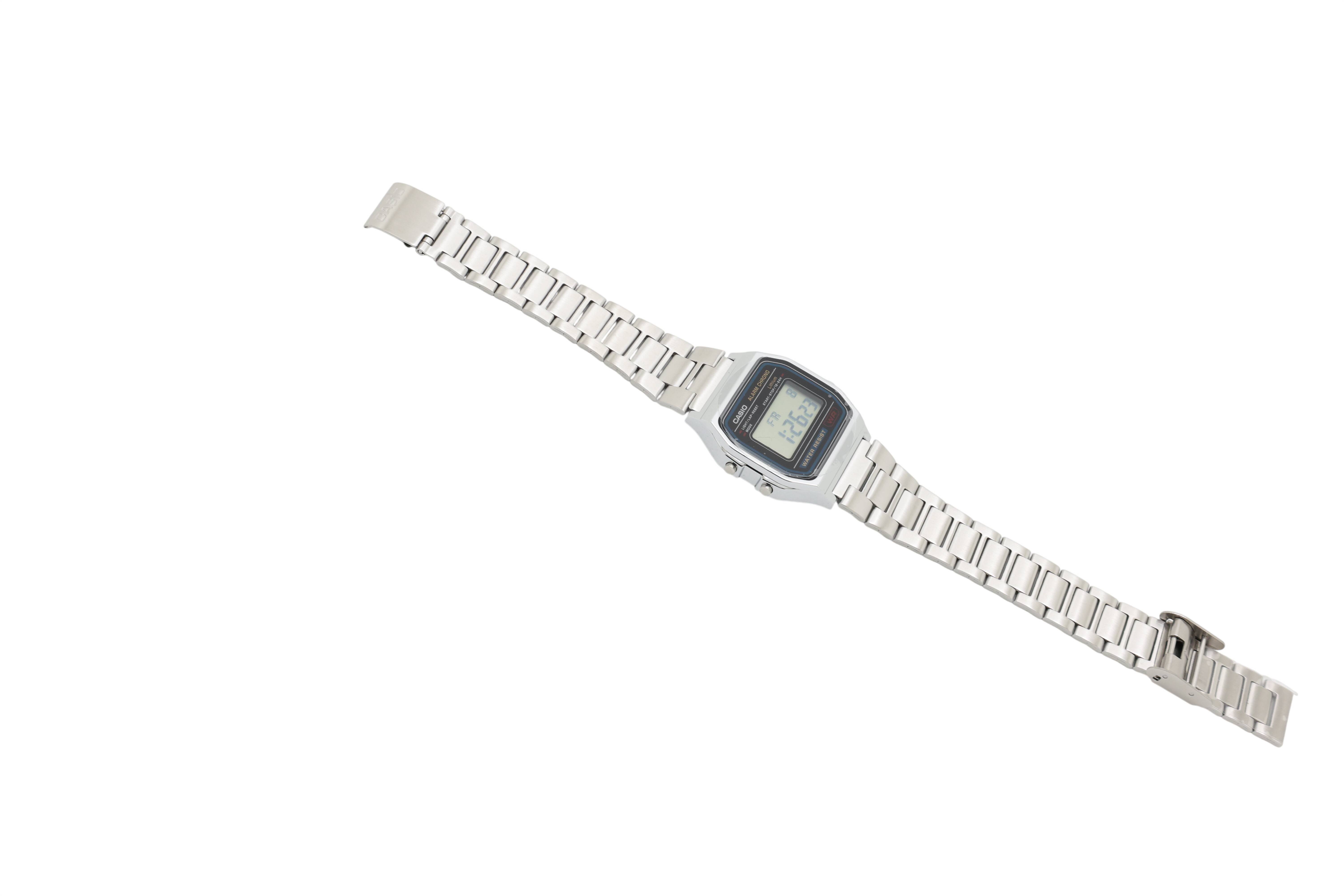 Casio A158WA-1JF Vintage Unisex-Uhr Digital mit Edelstahlarmband, schwarz/silber
