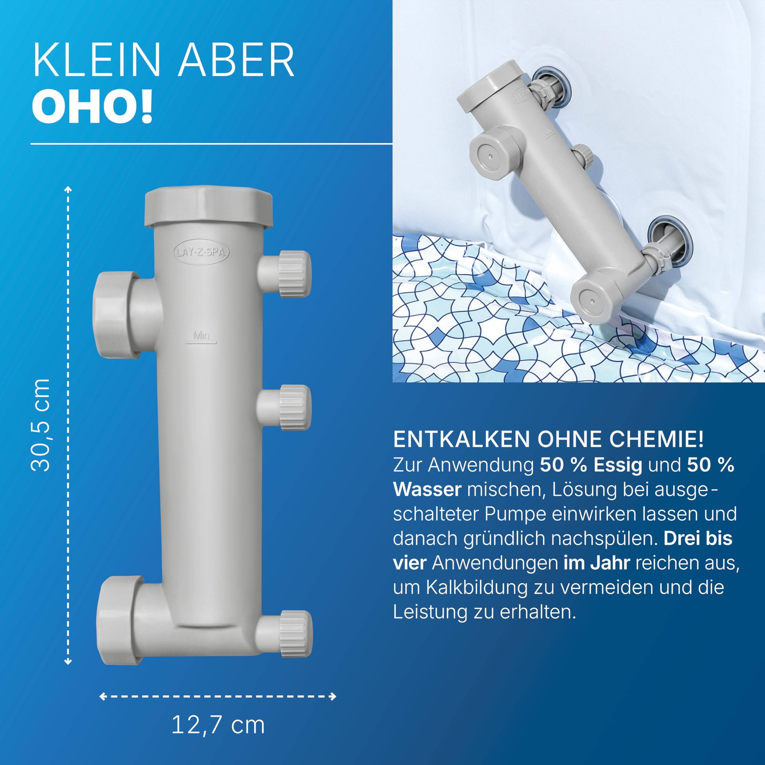 Bestway Lay-Z-Spa Entkalker-Adapter für Pumpeneinheiten ? Zubehör gegen Kalk & E02-Fehler, für AirJet & HydroJet Pumpen, Wartung ohne Ausbau (ohne