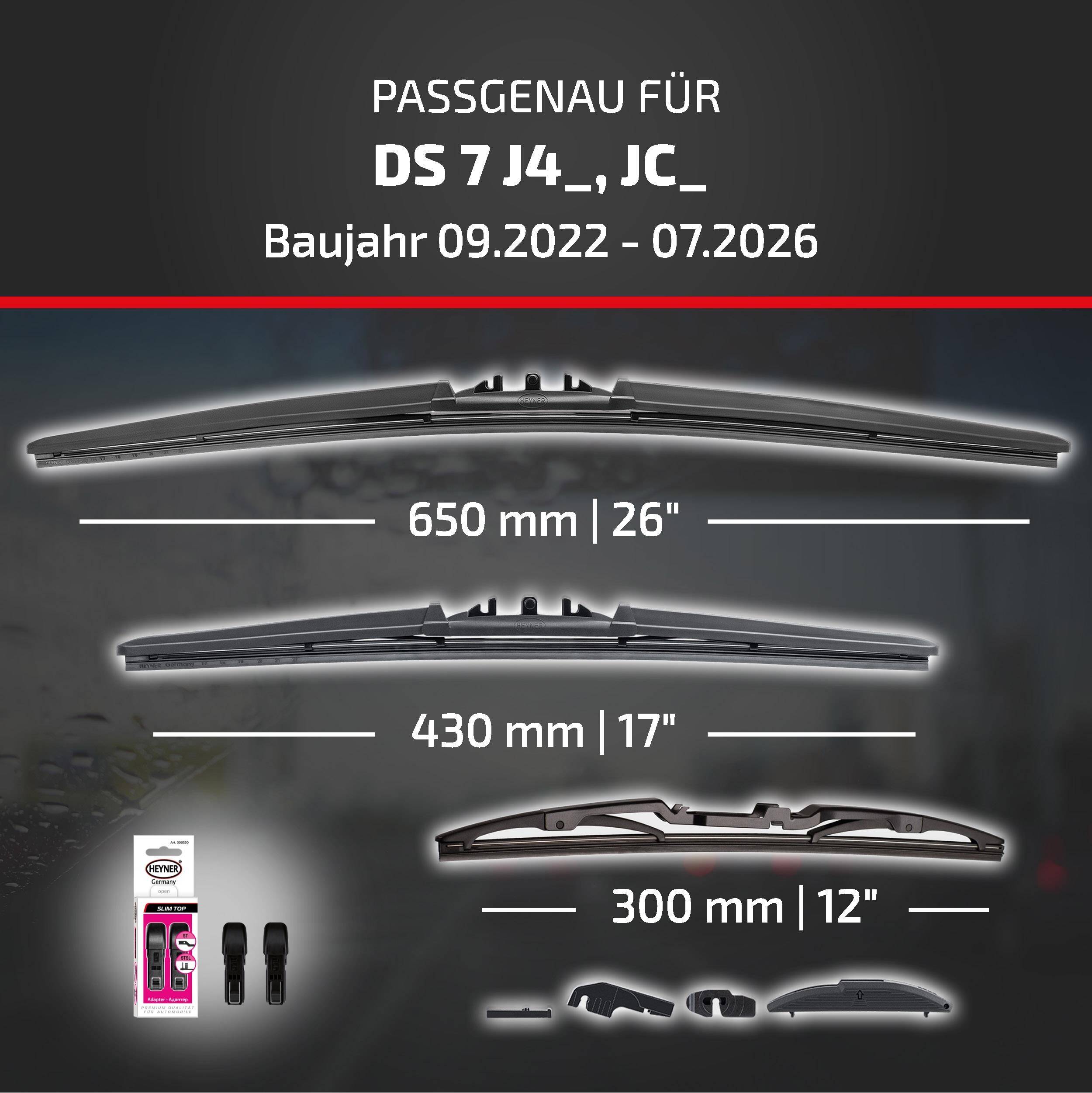 HEYNER® Scheibenwischer Komplettset für DS 7 (09.2022 - 08.2026) HYBRID Flachbalkenwischer