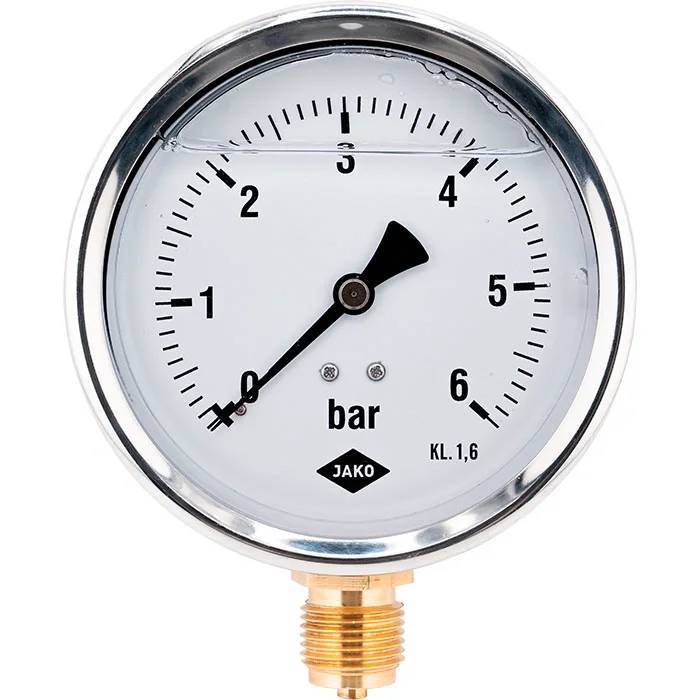 JAKO Glyzerinmanometer Fig. 2628, 1/2", 100 mm, 0-16 bar, Anschluss unten, Standardausführung, 1 Stk.