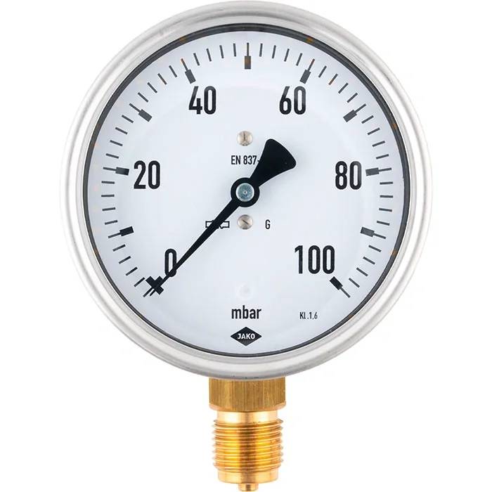 JAKO Kapselfedermanometer, Fig. 2629, 100 mm Durchmesser, 0-160 mbar, Anschluss unten, 1 Stk.