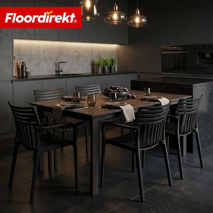 FLOORDIREKT Gartenstuhl Terrano - Stapelbarer Designstuhl für Garten, Balkon & Terrasse - Schwarz