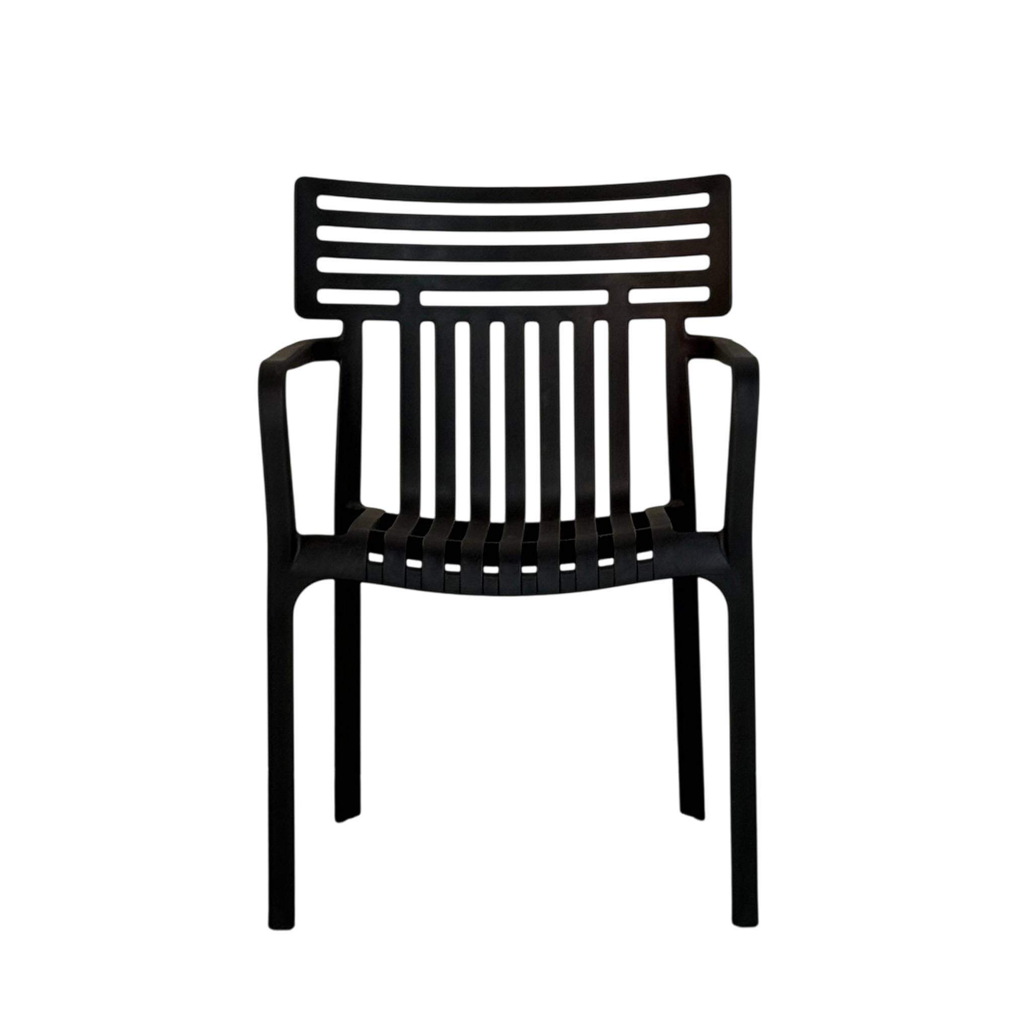 FLOORDIREKT Gartenstuhl Terrano - Stapelbarer Designstuhl für Garten, Balkon & Terrasse - Schwarz - 6er Set