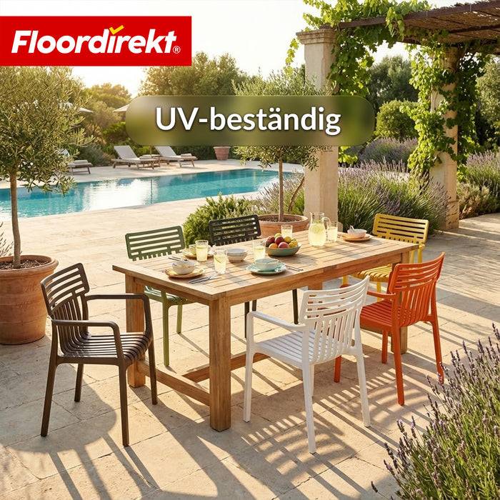 FLOORDIREKT Gartenstuhl Terrano - Stapelbarer Designstuhl für Garten, Balkon & Terrasse - Schwarz - 6er Set
