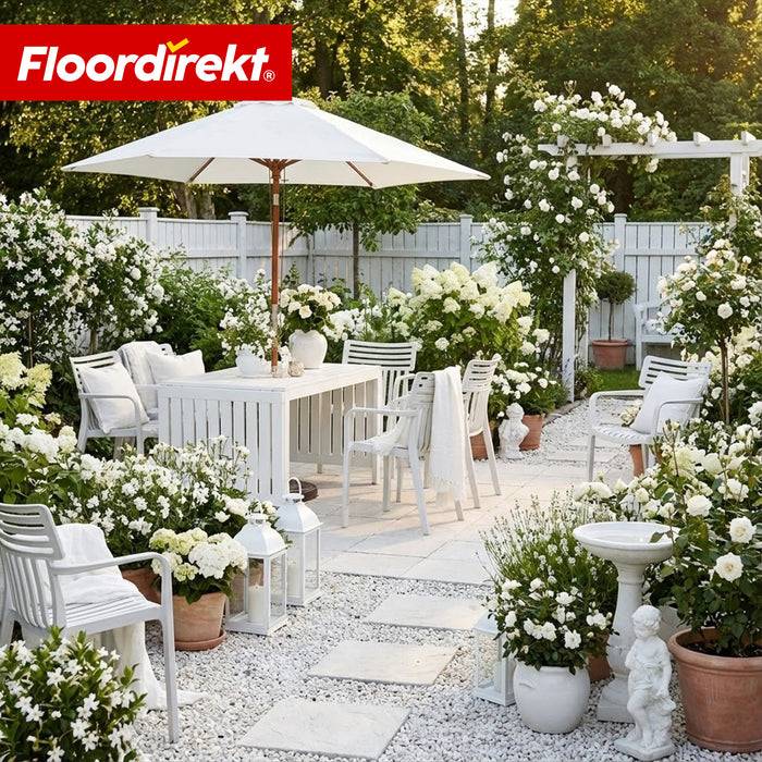 FLOORDIREKT Gartenstuhl Terrano - Stapelbarer Designstuhl für Garten, Balkon & Terrasse - Weiß
