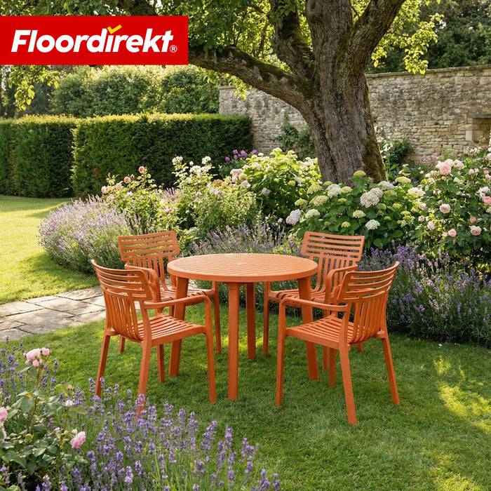 FLOORDIREKT Gartenstuhl Terrano - Stapelbarer Designstuhl für Garten, Balkon & Terrasse - Orange